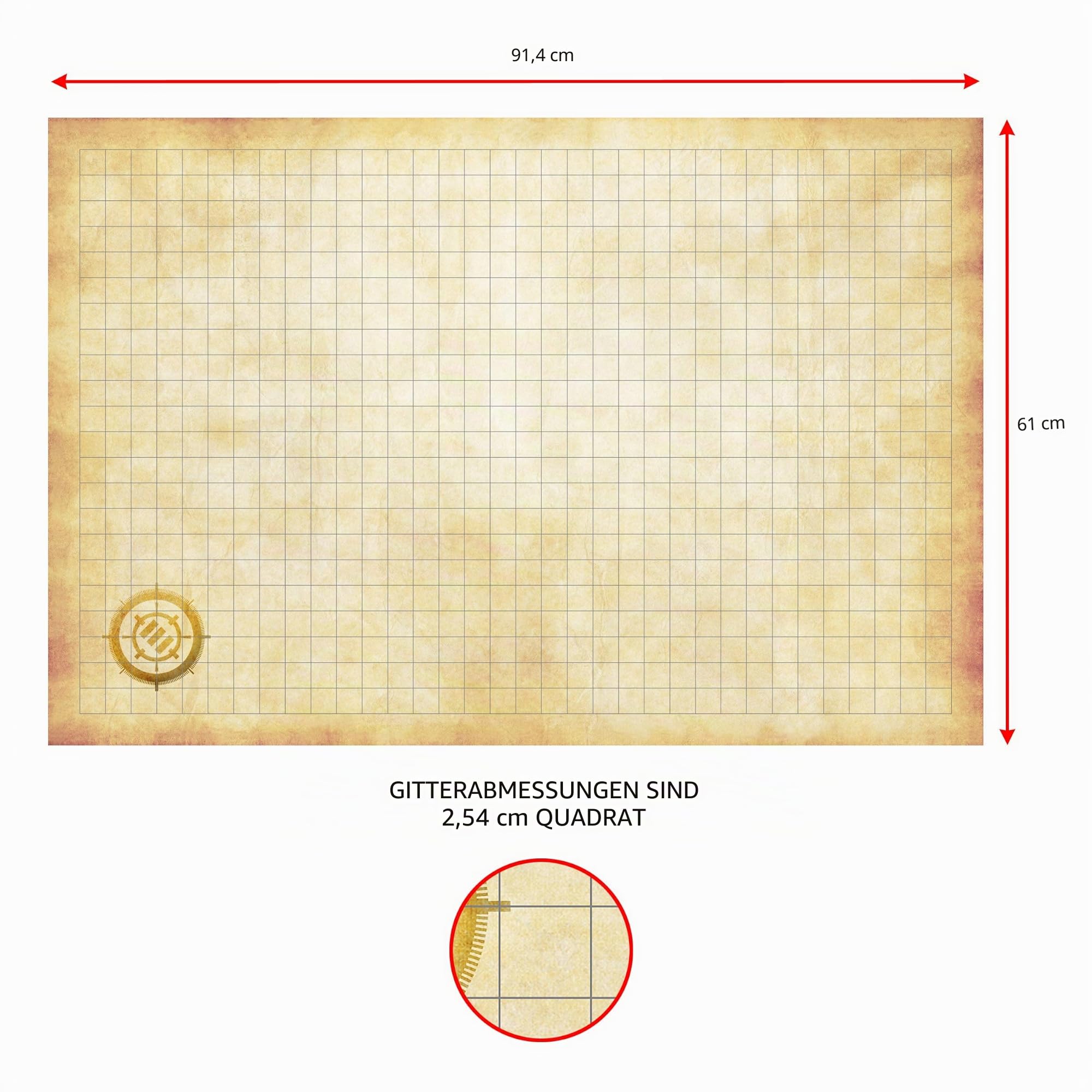 ENHANCE RPG-Gittermatte – Tisch-DND-Karte (61 x 91,4 cm), trocken abwischbare Rollenspielmatte, komplettes Gaming-Set, löschbare Kampfgitter-Spielmatte aus Pergament mit Reisetasche, Marker-Set