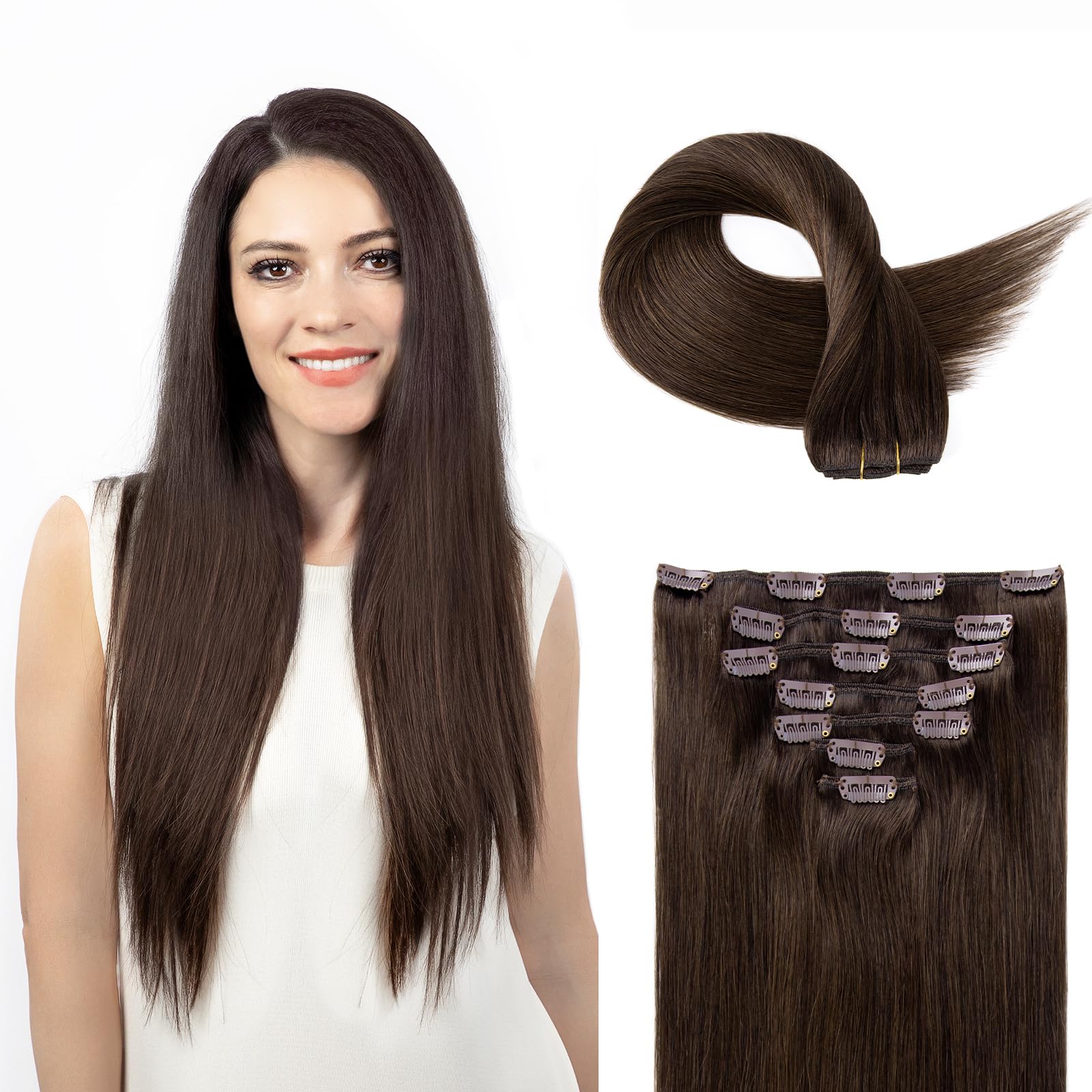 SOBEAUTY Hair Extensions Clip in, Real Human Hair Extensions, 100% Hair Extension Human Hair Double Weft