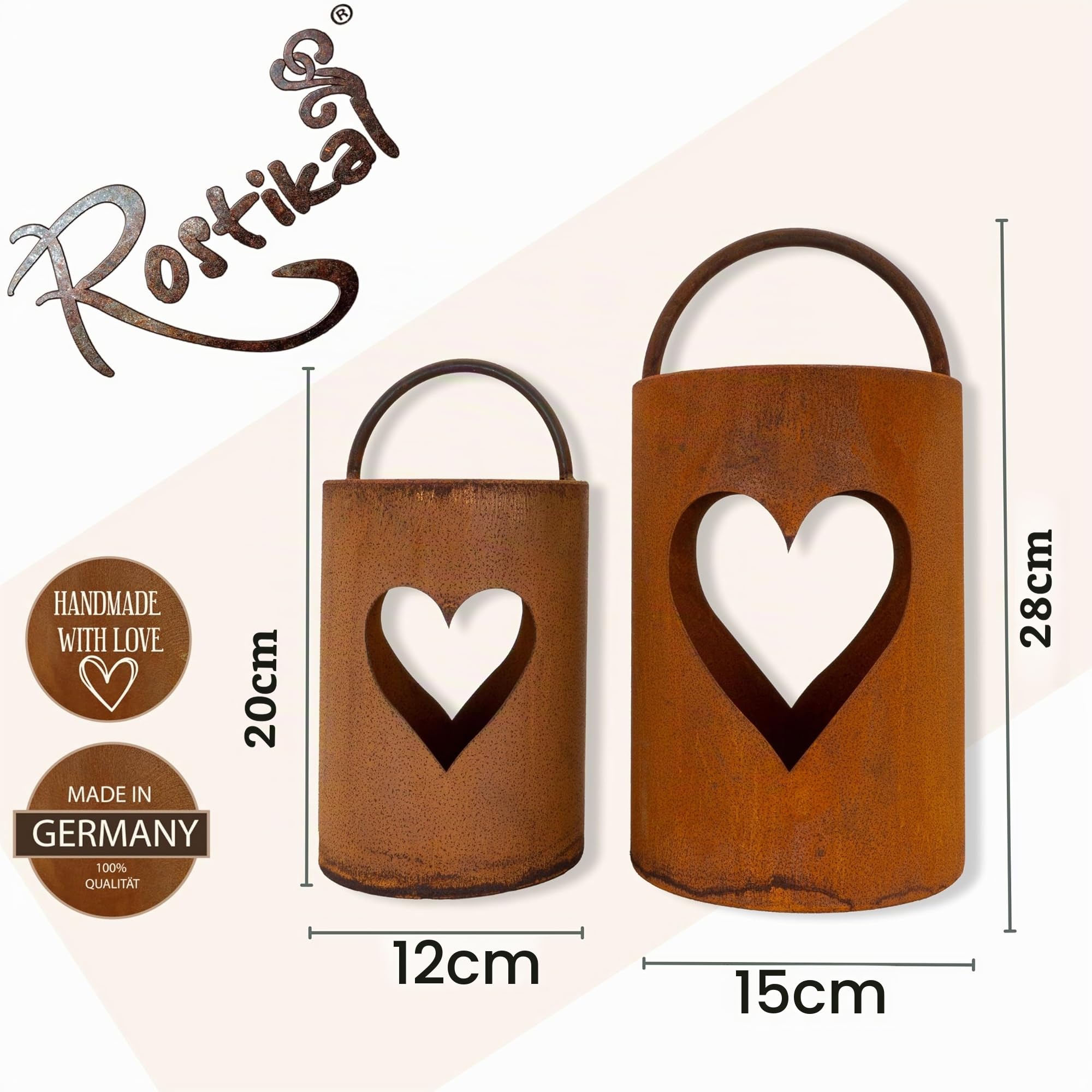Rostikal 2er Set Windlicht mit Herz Deko Laternen für draußen Gartendeko Rost