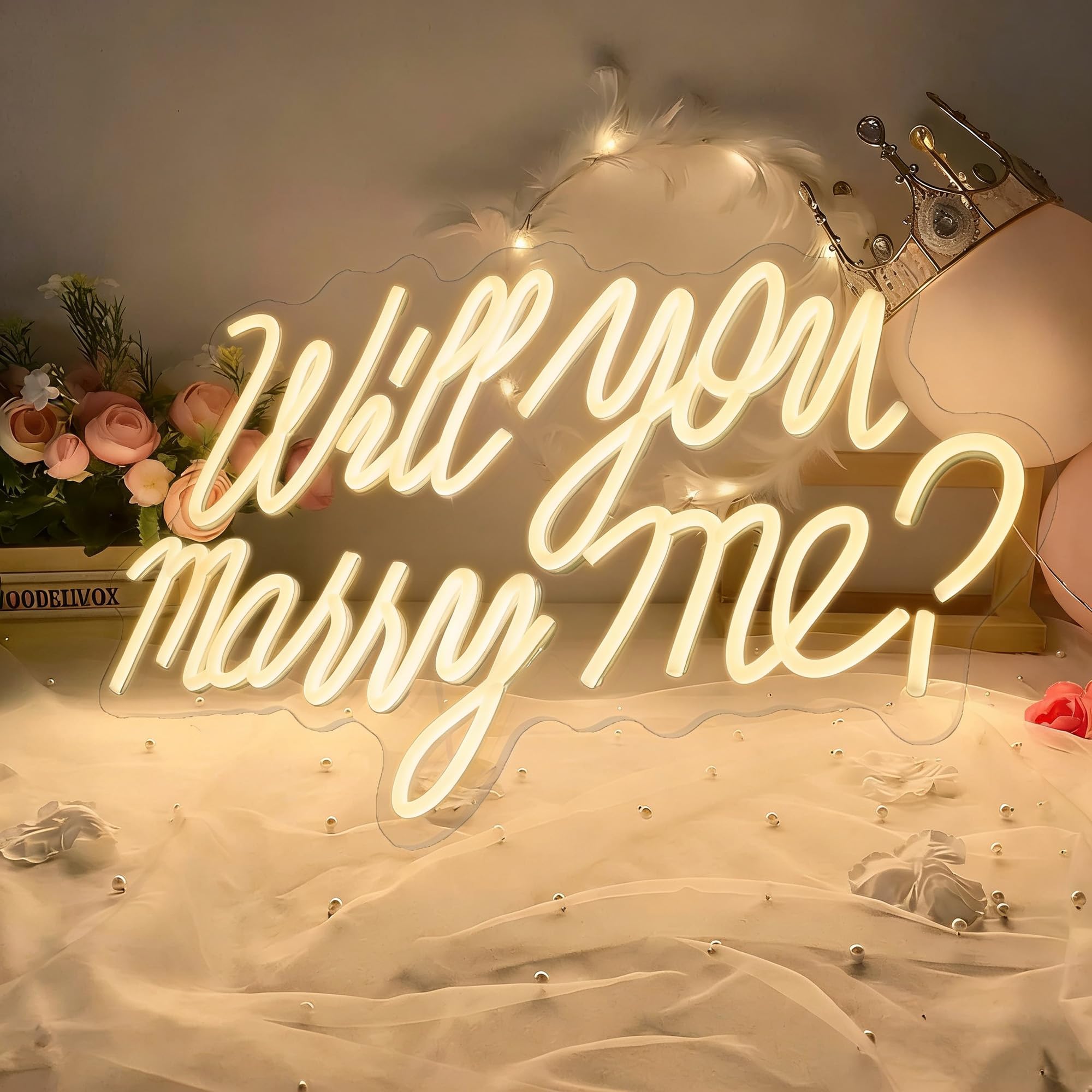 Will You Marry Me Neon Sign for Backdrop Wall Decor Size 19.7×11.8 Inch Marry Me LED Neon Lights for Wedding Party Decor Light Up Sign Neon Signs for Room Reunion Decoration USB (Warm White)