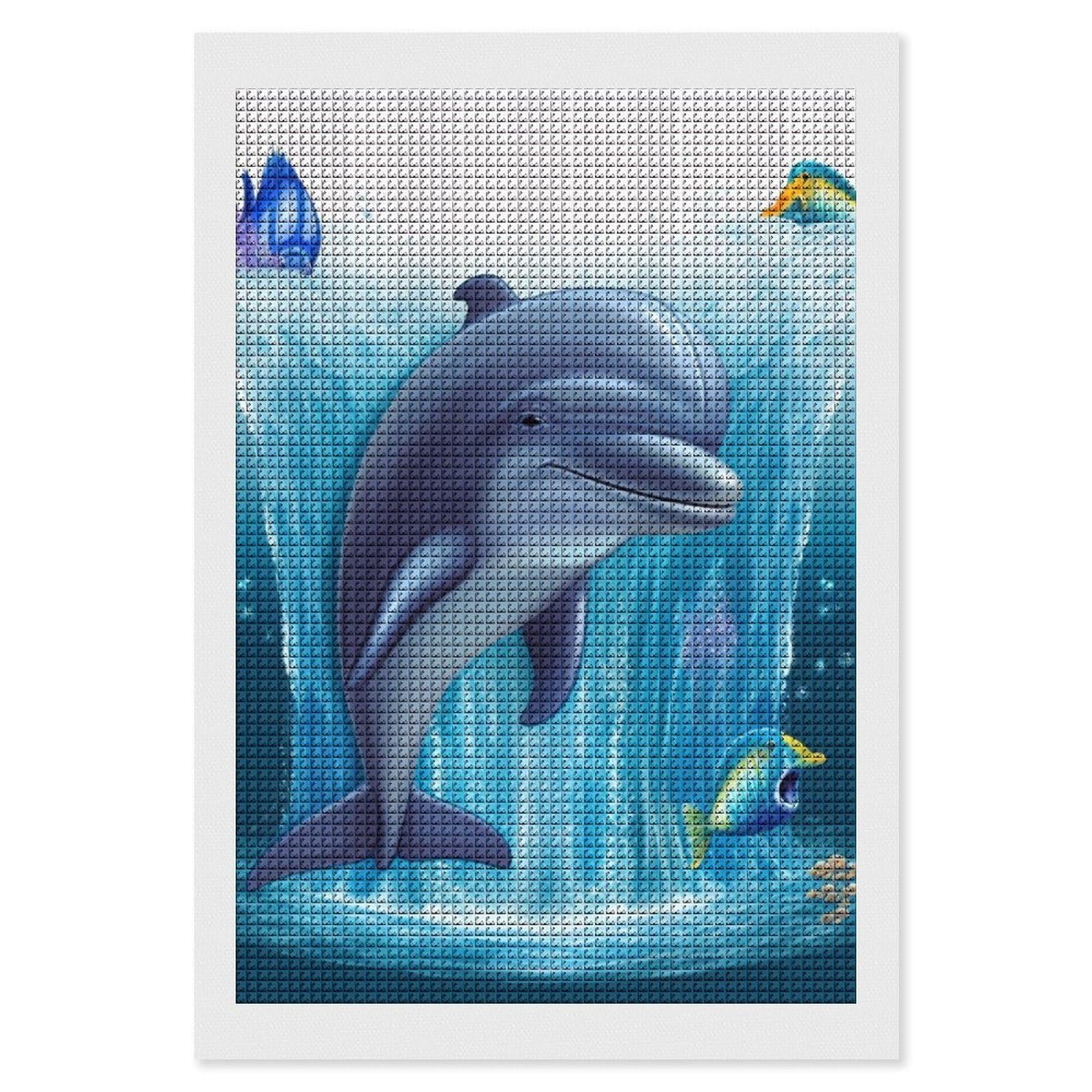 Dolphin Diamond Art Kits for Adults, DIY 5D Diamonds Painting Kits for Beginner, Round Full Drill Diamond Dots Painting, 8"x12" Diamonds Pictures Gem Art and Crafts Wall Decor