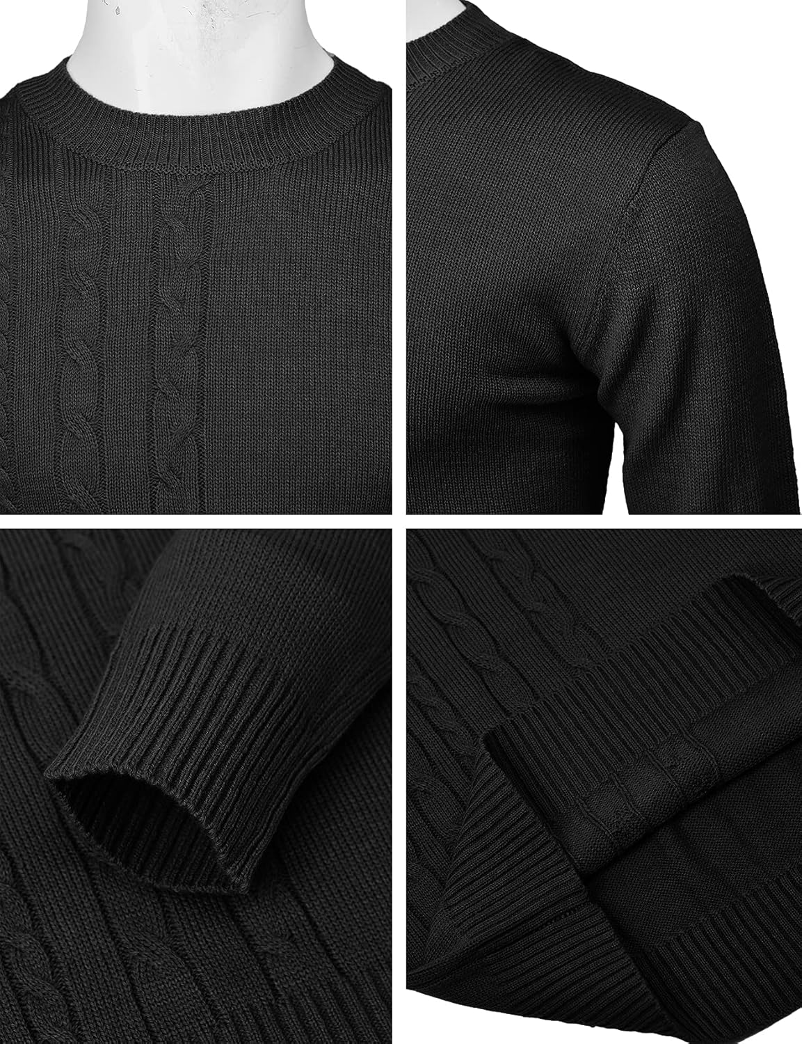 H2H Mens Casual Slim Fit Pullover Sweaters Knitted Long Sleeve Basic Designed Small Cmoswl074-black