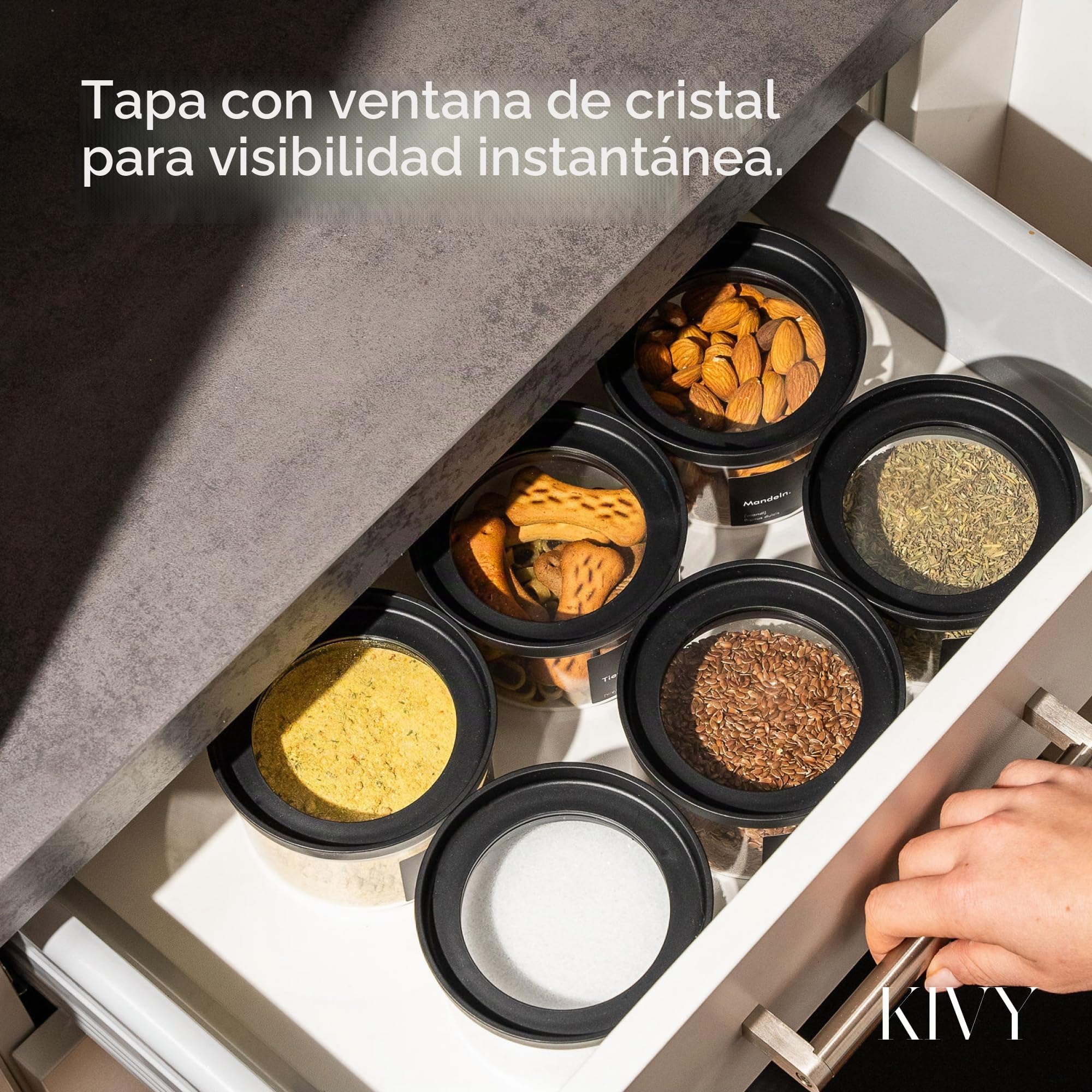 KIVY Tarros de almacenamiento de vidrio con tapa de vidrio transparente (4 * 17 onzas) - Diseño apilable - Apto para lavavajillas