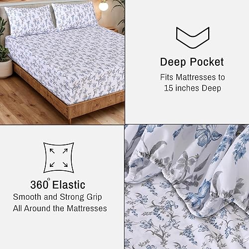 Miniatura 6 de RUVANTI - Juego de sábanas Queen, 100% algodón orgánico, percal, certificado GOTS, 4 piezas, bolsillo profundo de 15 pulgadas, frescas,