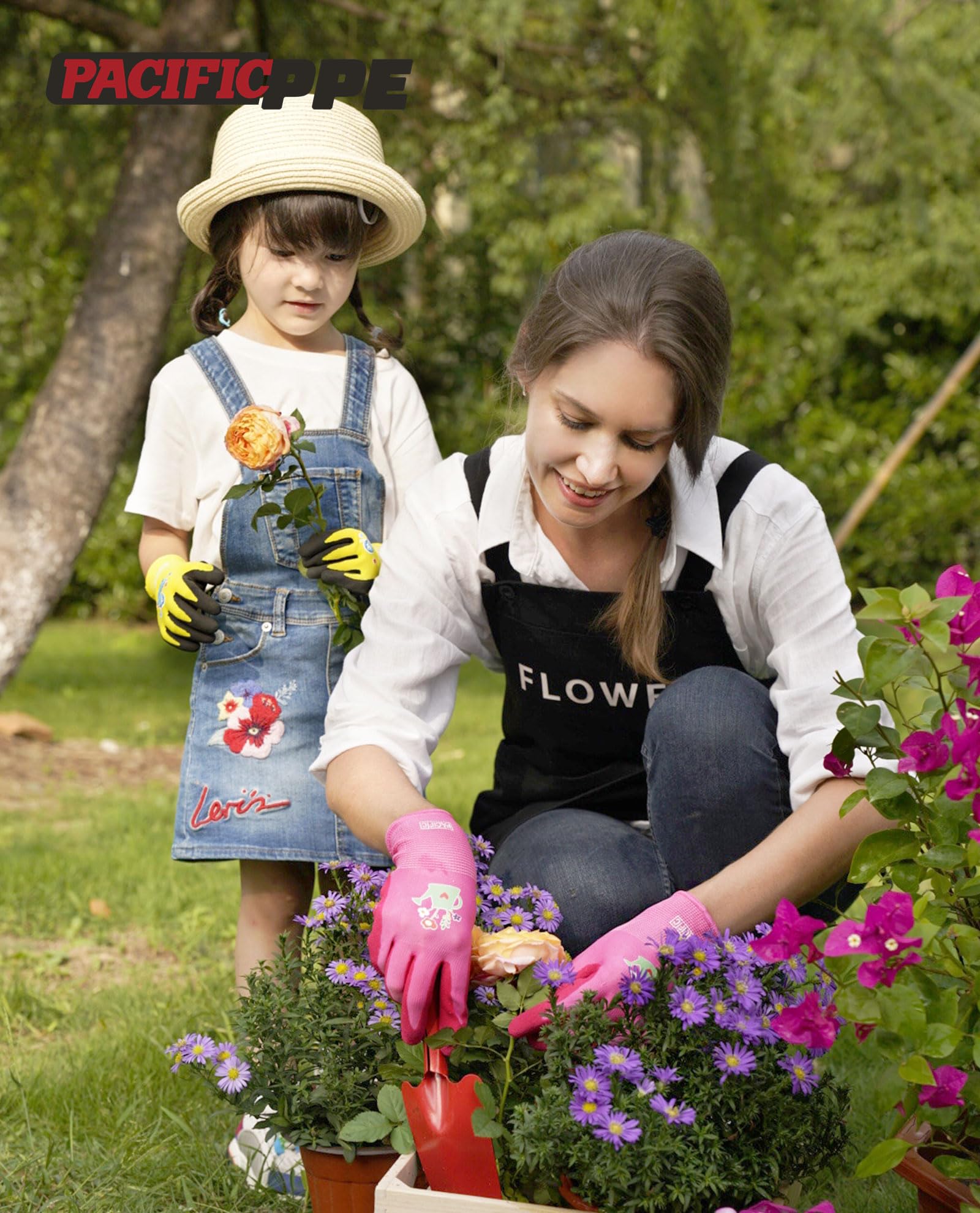 PACIFIC 3 Paia Guanti da Giardinaggio per Bambini 2-6 Anni, Guanti da Giardino in Lattice Naturale, Guanti da Lavoro Antiscivolo, per Esterni, Pittura & Fai da Te, Ragazzi & Ragazze, Multicolore, XXXS