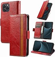 Vista 188 de Funda para Honor X7, Funda para Honor Play 30+ Plus Funda de piel sintética con ranuras para tarjetas Funda con soporte abatible Rojo