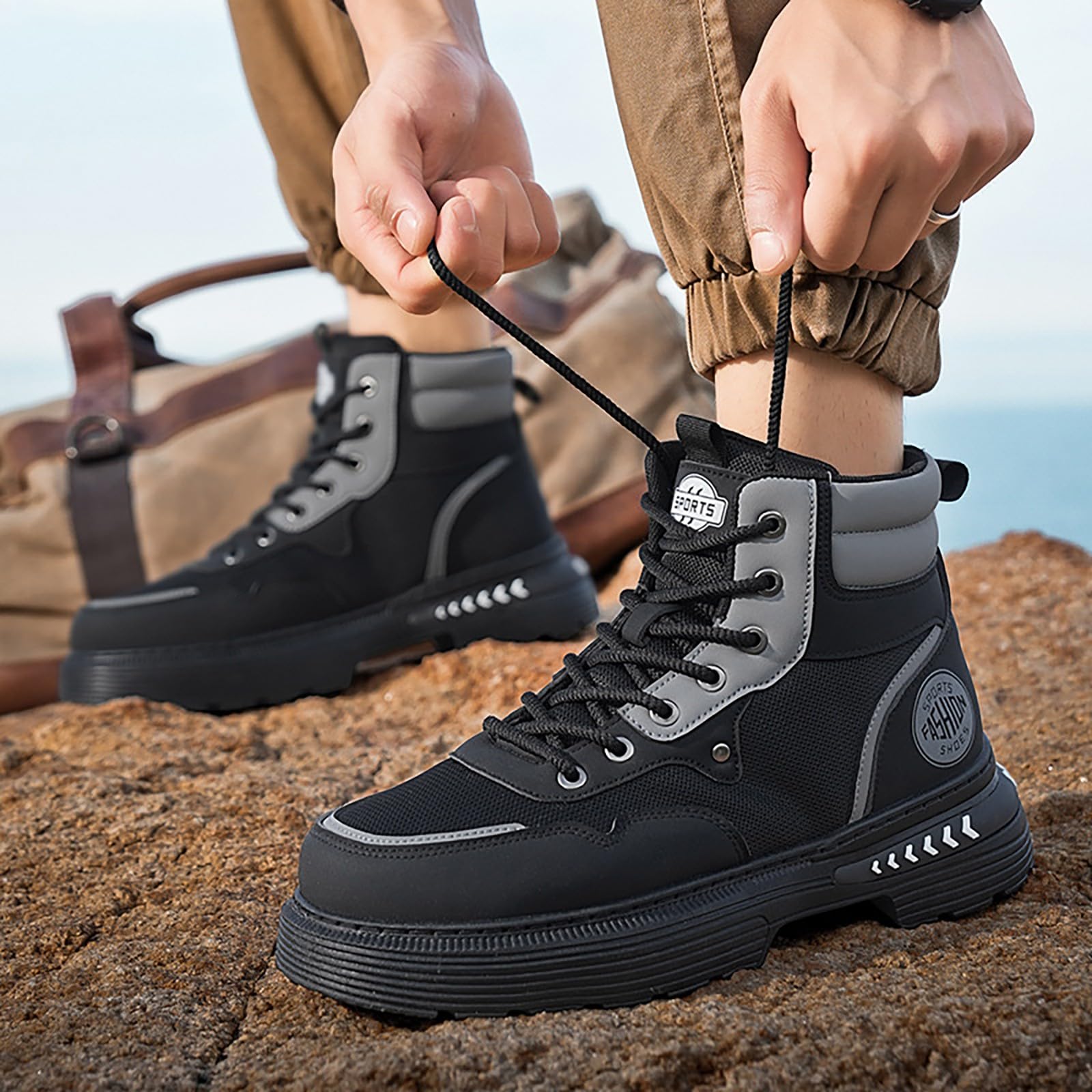 Botas de senderismo para hombre, transpirables, de malla, con cordones