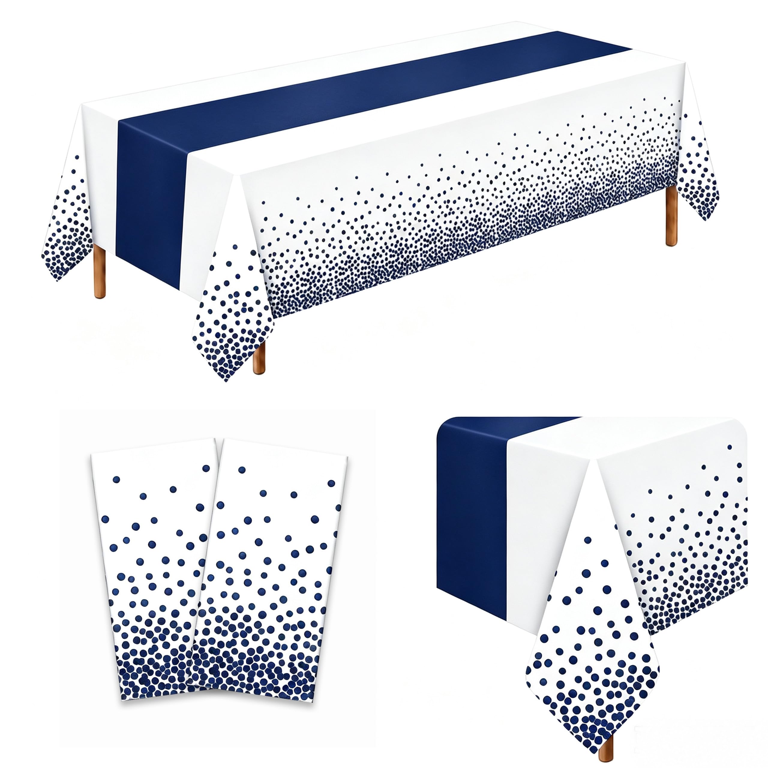 2 Pack White Navy Blue Tablecloths, 54 x 108 Inch Rectangle Covers