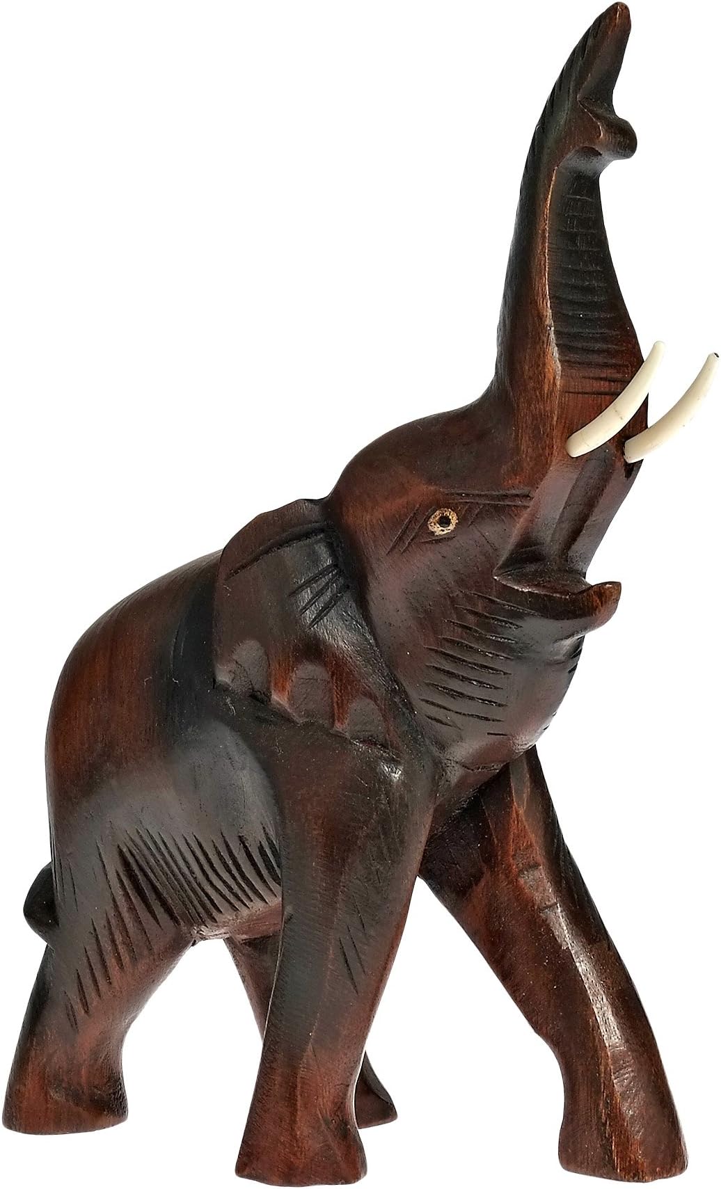AeraVida Joyous Thai Elephant Carved Rain Tree Wood Figurine Sculpture | Lucky Elephant Statue for Home Decor | Elephant Display