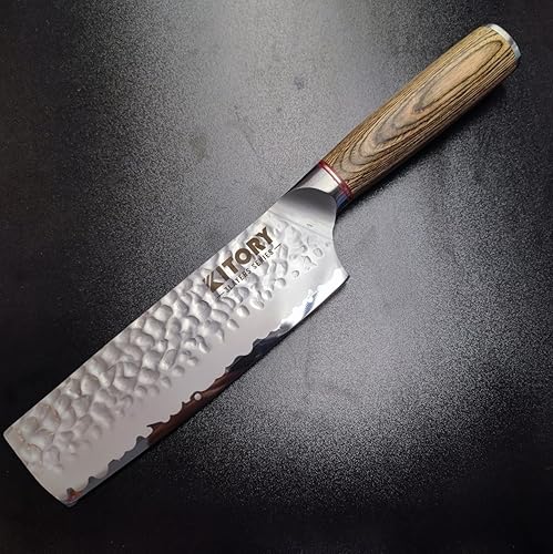 Nakiri - Cuchillo de cocina de 3 capas, cuchillo japonés forjado para verduras, cuchillo afilado para carne, mango ergonómico de madera de
