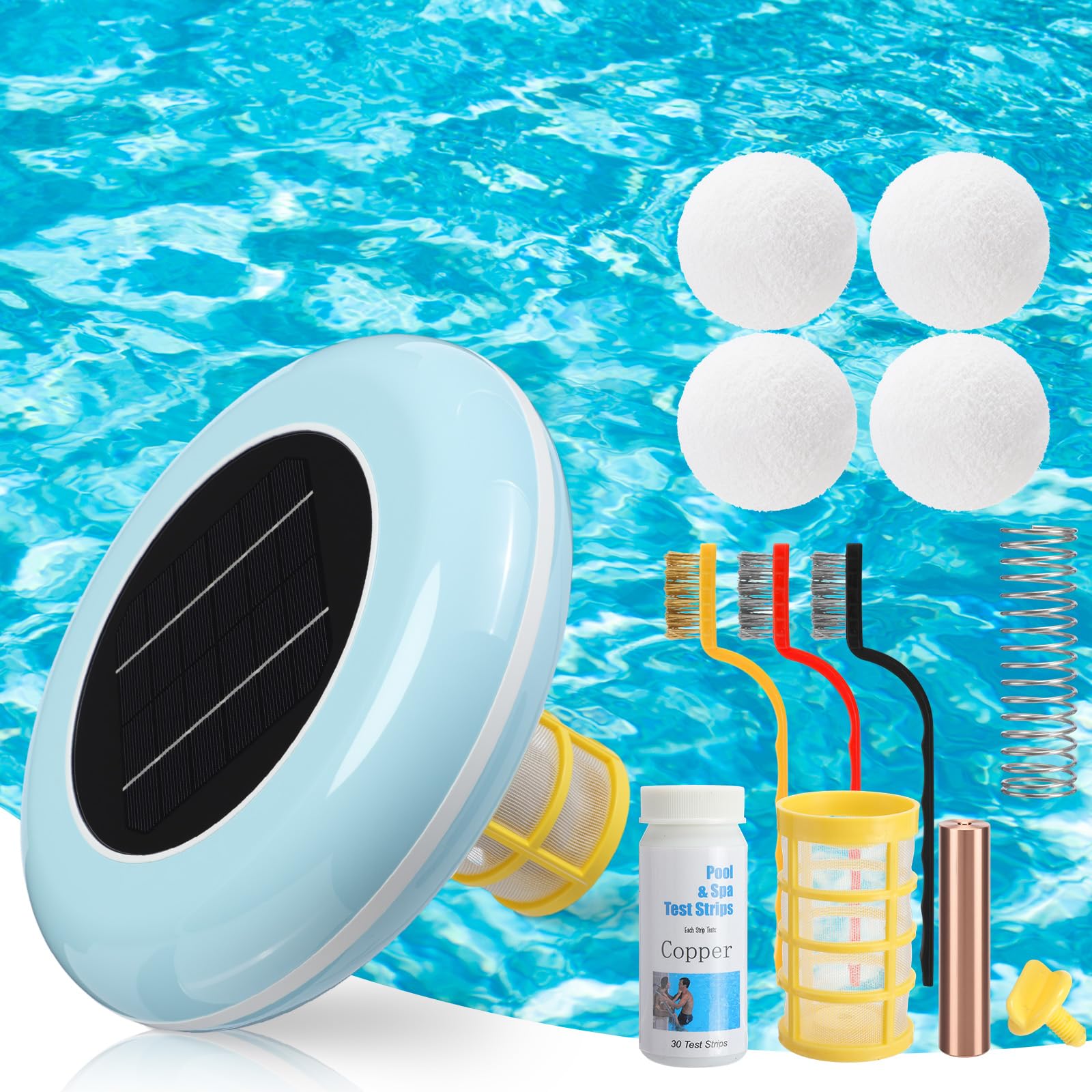 Photo 1 of Mysora Solar Pool Ionizer Cleaner Automatic Floating Water Purifier Upgraded Copper Pool Ionizer with 4 Pcs Scum Eliminating Ball, Chlorine-Free,Up to 35, 000 Gallons, for Pools, Spas(Blue)