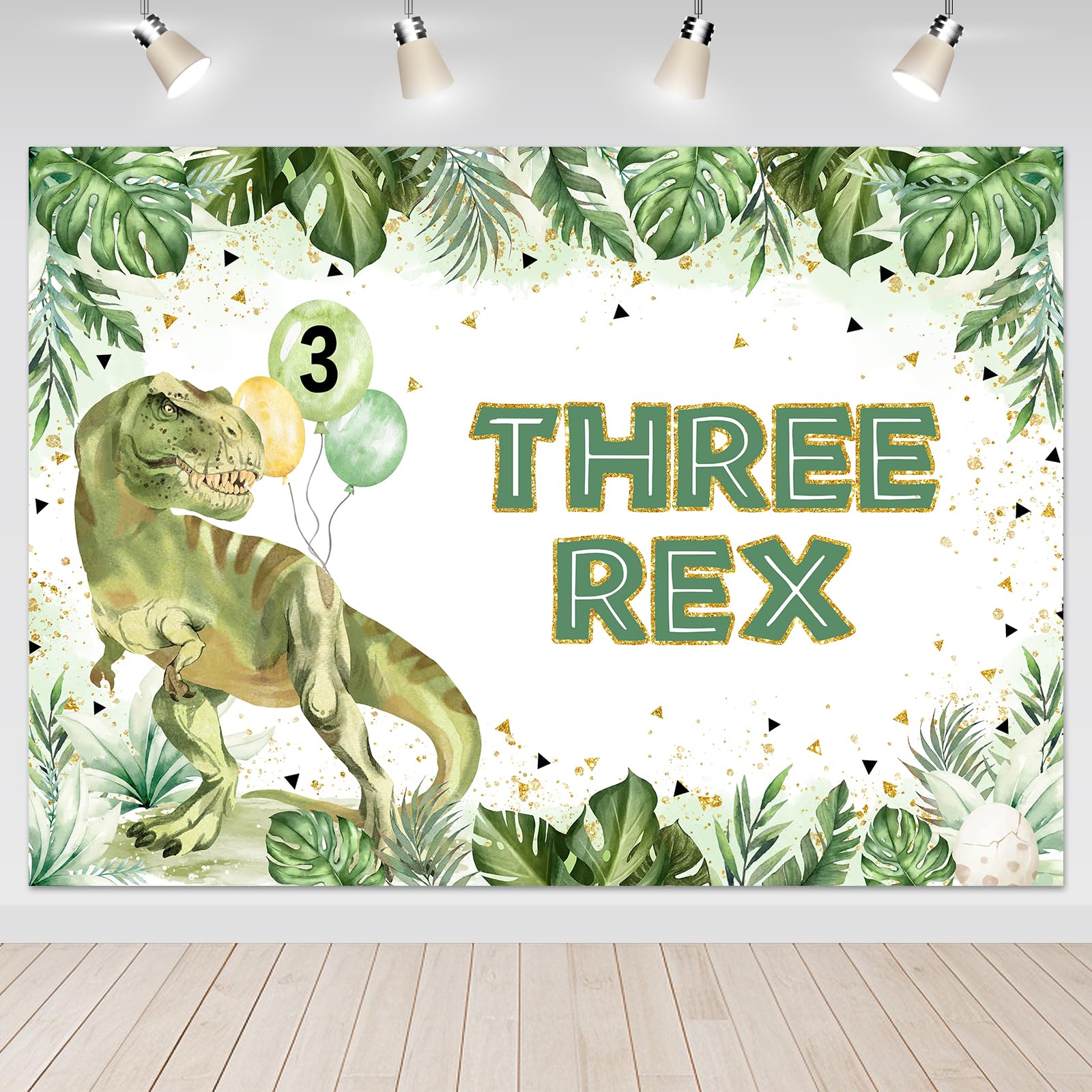 Mocsicka Dinosaur Three Rex Backdrop Boys Third Birthday Party Background Dino 3rd Birthday Party Decorations Banner Photo Studio Props (7x5ft)