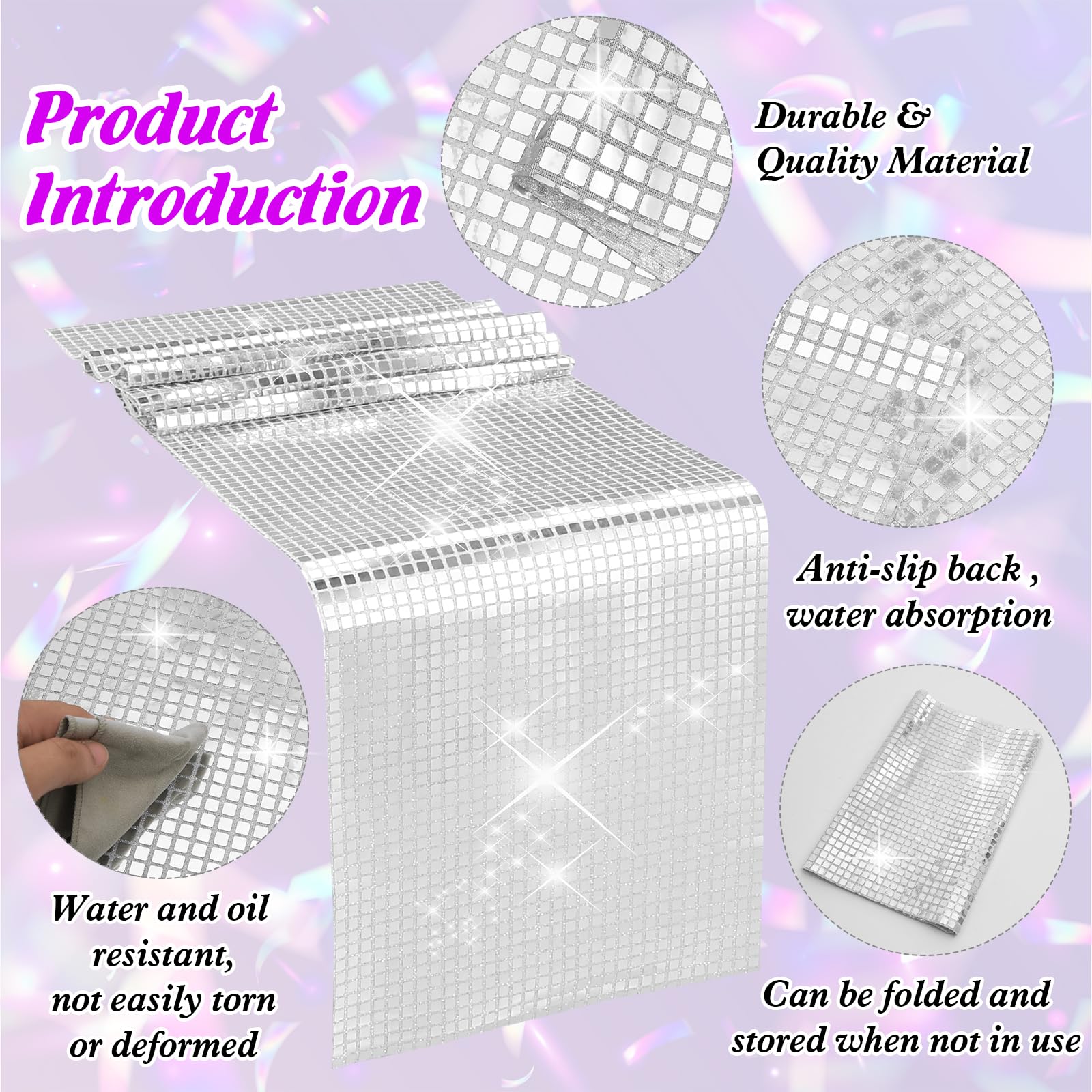 Decorations Disco Nappe Disco Argentée à Paillettes - 30x275cm (années 70) Chemin De Table Disco