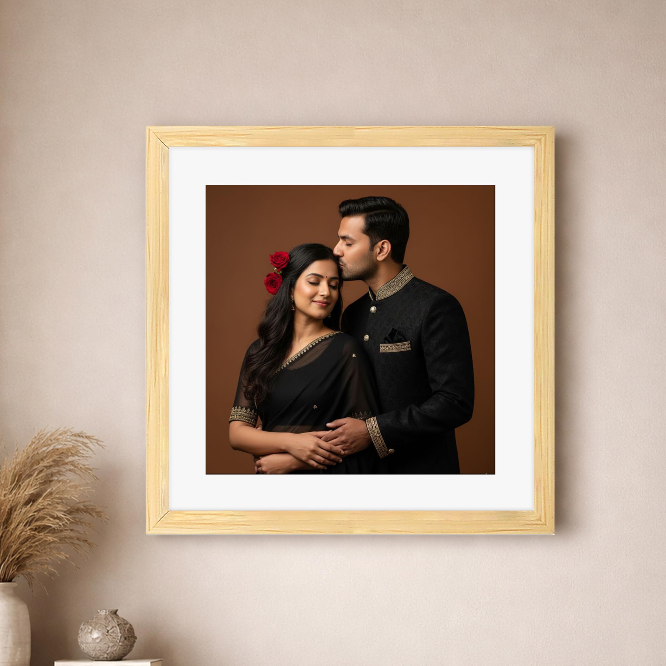 Art Street Synthetic Document Large Size Wall Photo Frame, Big Frames For Wall Artwork, Certificates, Picture & Photographs Home Decor (16x16 Inch, Matted To: 12X12 Inch, Beige)