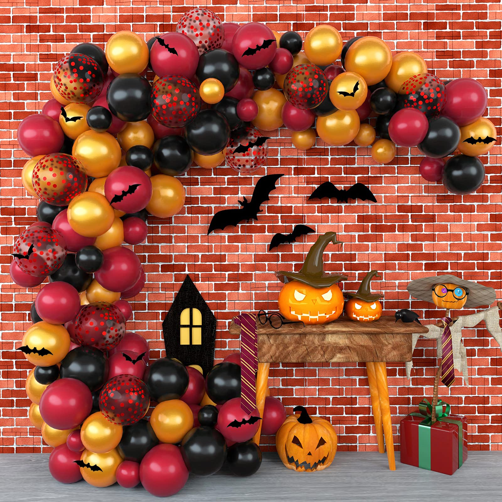 Magic Wizard School Balloon Garland Arch Burgundy Black Gold Latex Balloons Confetti Balloon Bat
