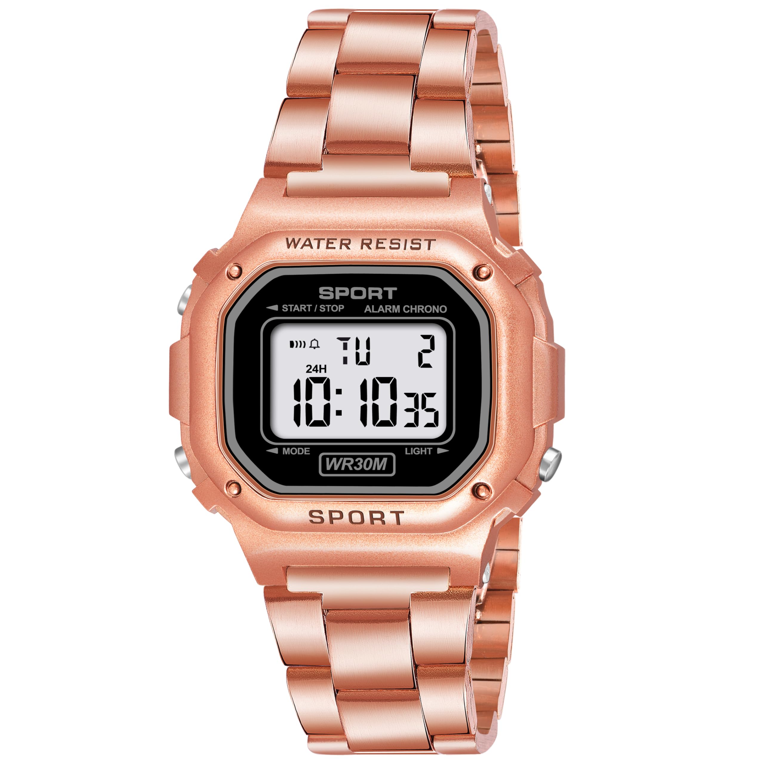Shocknshop Digital Stylish Square Dial EL Light Stainless Steel Mens Watch (Rose Gold Strap) -WCH105 (B0CRHJ566R) Amazon Price History, Amazon Price Tracker