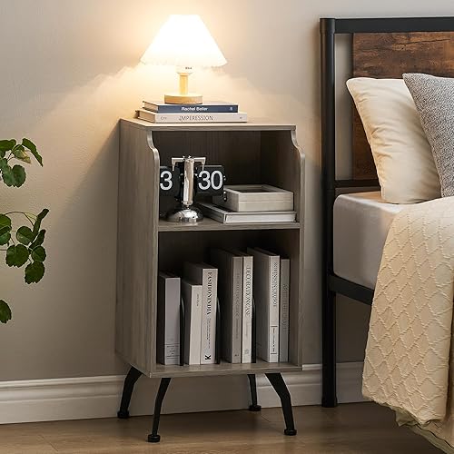 Miniatura 10 de GAOMON Mesa auxiliar con espacio de almacenamiento de 3 niveles, mesa auxiliar vintage con borde curvado y 4 patas de metal sólido para sala de