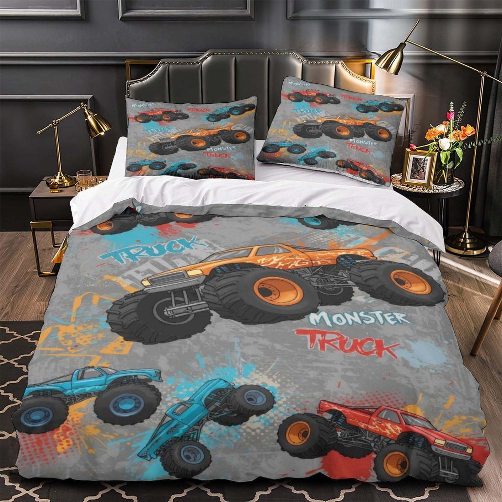 Housse de couette truck 3 pièces microfibre 220x240cm avec 2 taies d'oreiller lit adulte