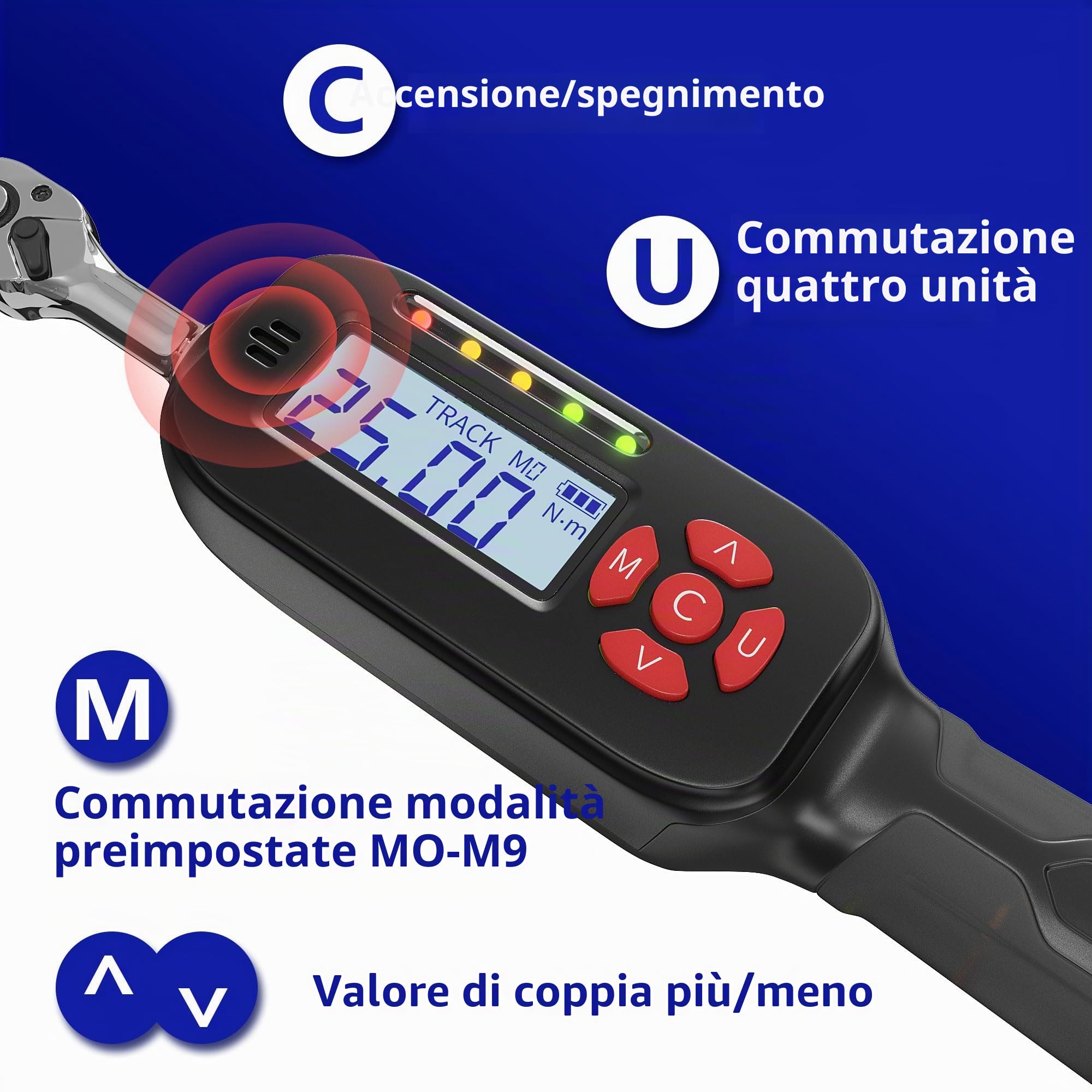 Chiave Dinamometrica Digitale 1/4'', 1.5-30Nm Chiave Dinamometrica Bici, Alta Precisione ± 2% con Memoria Preimpostata Buzzer E Indicatore LED per Bicicletta e Moto