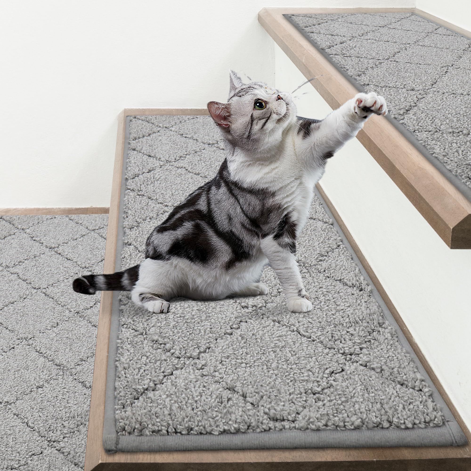 COSY HOMEER Tappetini Per Gradini Interni, 70 x 22 cm, 15 Pezzi, Autoadesivi Tappeto Per Scale Antiscivolo Retro in TPE Lavabili in Lavatrice 100% Poliestere Per Bambini Anziani e Cani, Grigio
