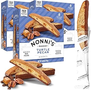 Turtle Pecan Biscotti Italian Cookies - 3 Boxes Caramel Pecan Cookies Dipped in Milk Chocolate - Butter Pecan Biscotti Individually Wrapped Cookies - All Natural Ingredients - Kosher - 6.88 oz