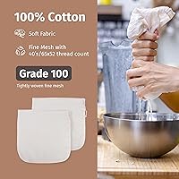 Vista 2 de 2 Pieces Reusable Grade 100 Nut Milk Bags for Straining, Unbleached Cloth Bag for Juicing Almond Oats NutMilk, Use as Strainer Filter Gardening