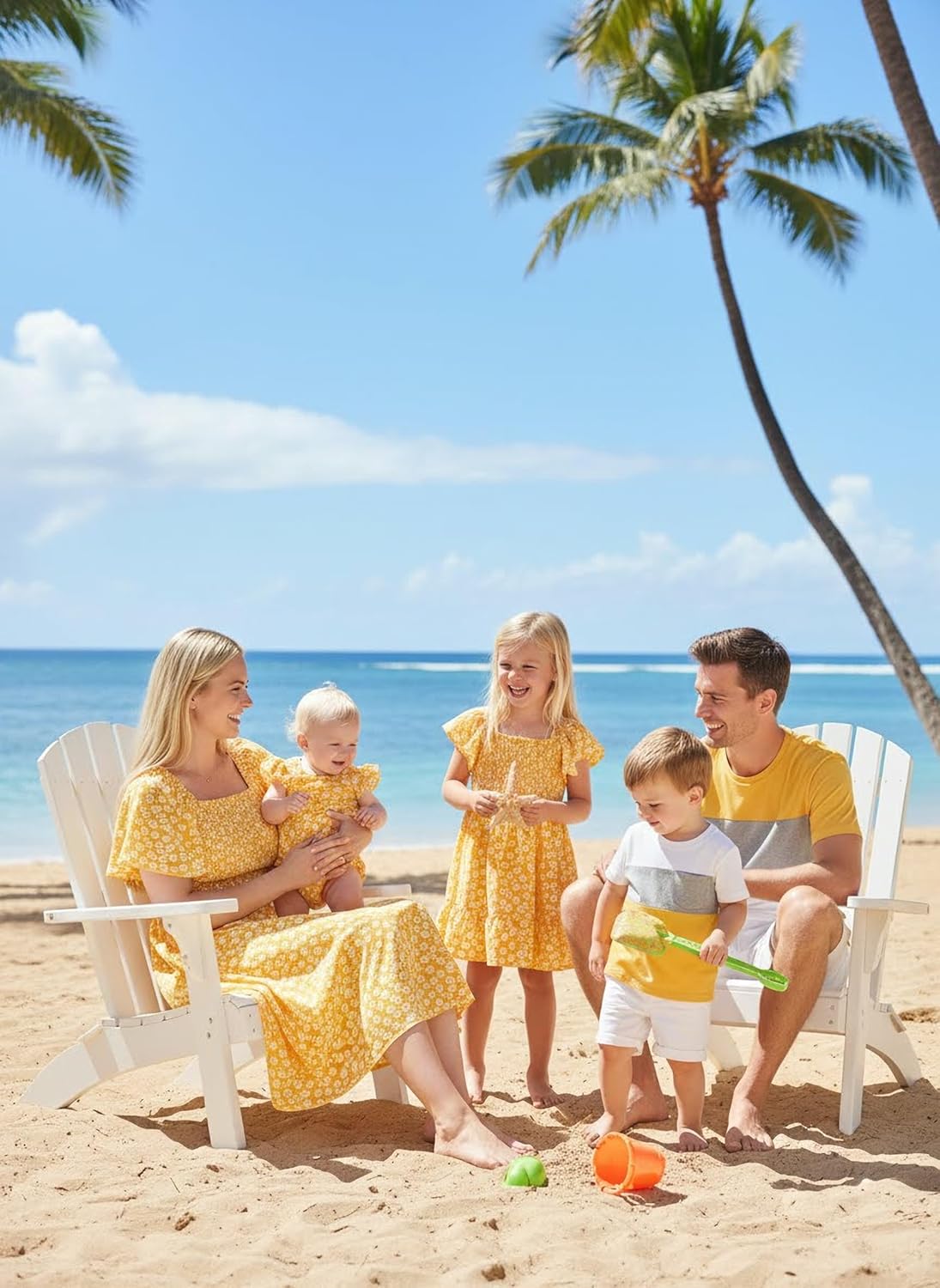 PATPAT Family Matching Outfits Mommy and Me Dresses Ditsy Floral Beach Vacation Photo Dresses and T-Shirts Matching Sets Baby Girl 9-12 Months and Women’s M Sunny Yellow