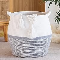 Vista 9 de KAKAMAY Cestas tejidas para almacenamiento (17 x 17 pulgadas), canasta grande de ropa para bebé, cesta de lavandería plegable, cesta de manta