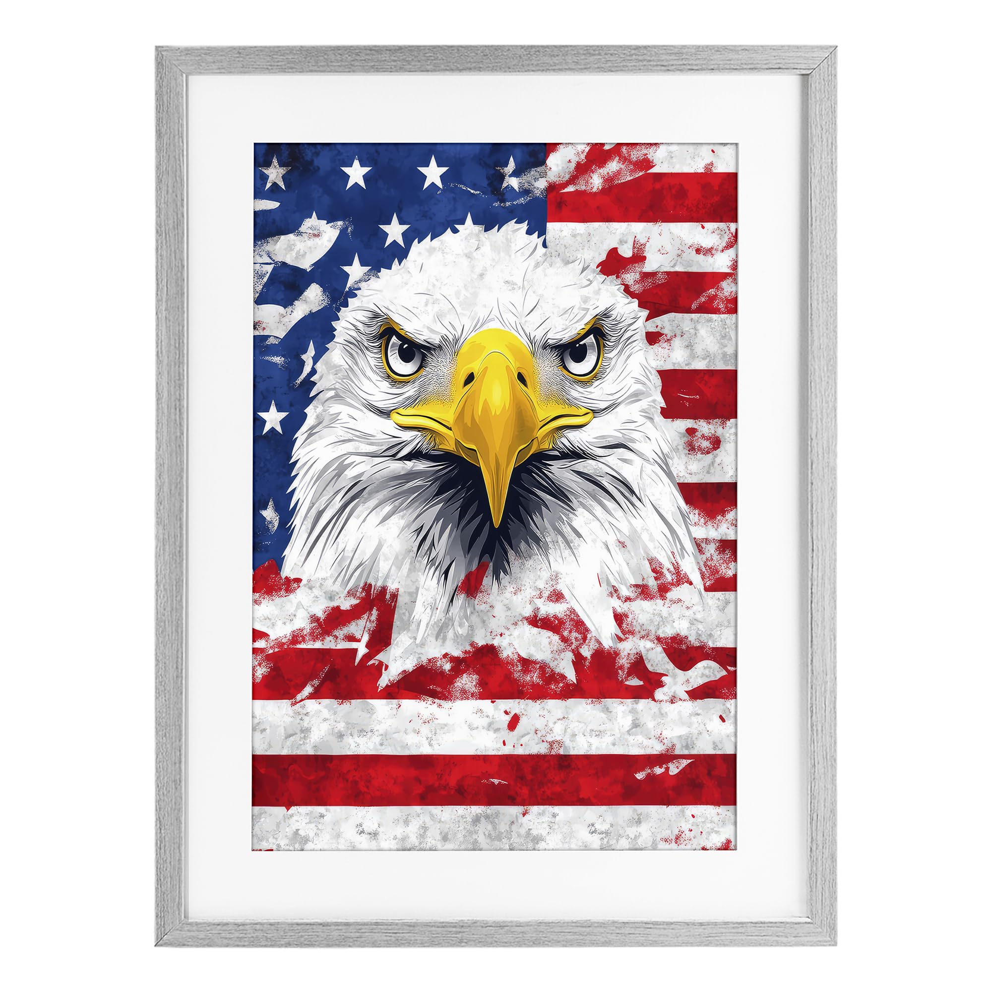 Stupell Industries Farmhouse Gray (Textured) 'Patriotic Bald Eagle Flag'| Framed Print Under Glass