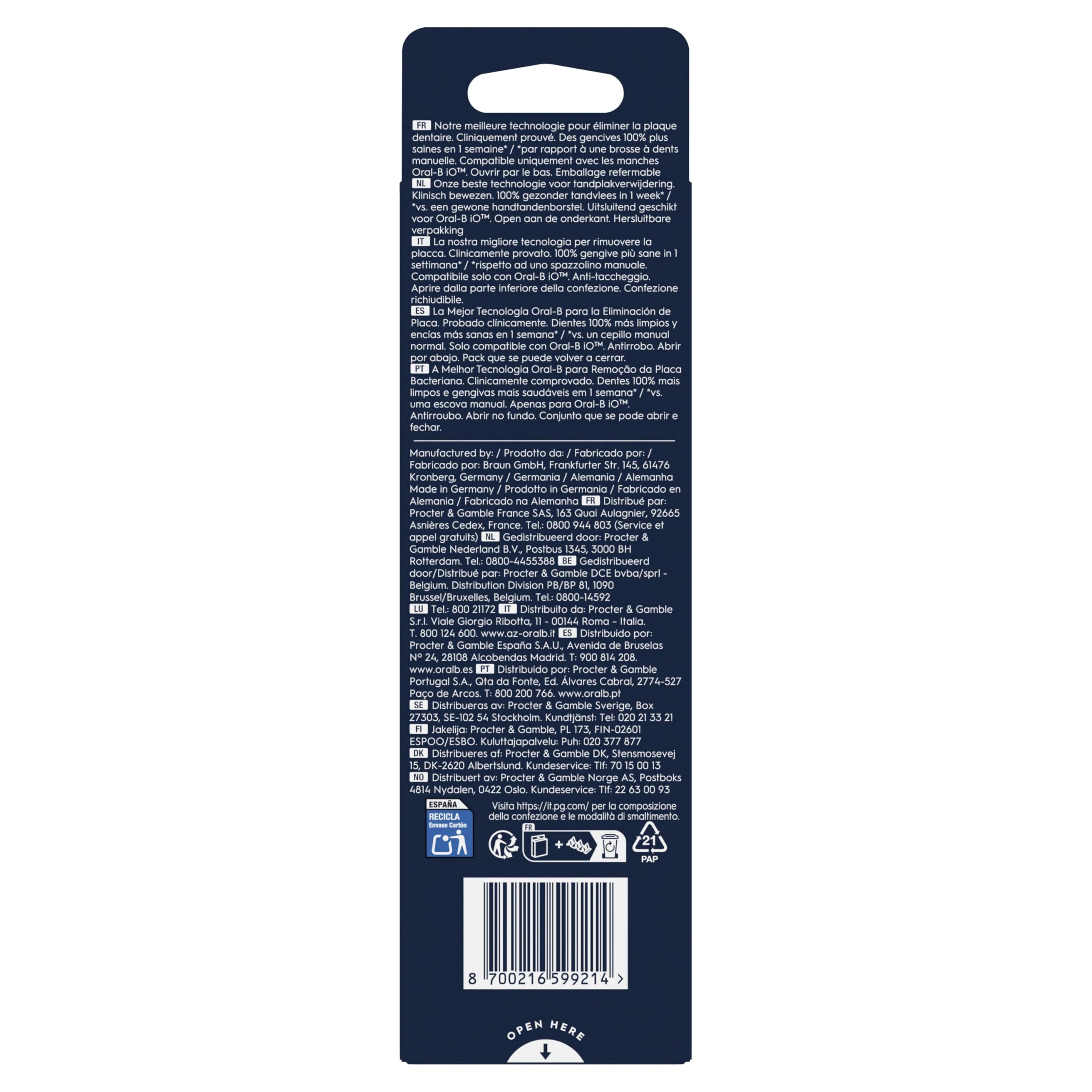 Oral-B Testine di Ricambio iO Gentle Care, Nere, 6 Ricambi - 6 Testine di Ricambio per Spazzolino Elettrico, Rotonde Originali per Gengive Sensibili, Setole Angolate per Rimuovere la Placca