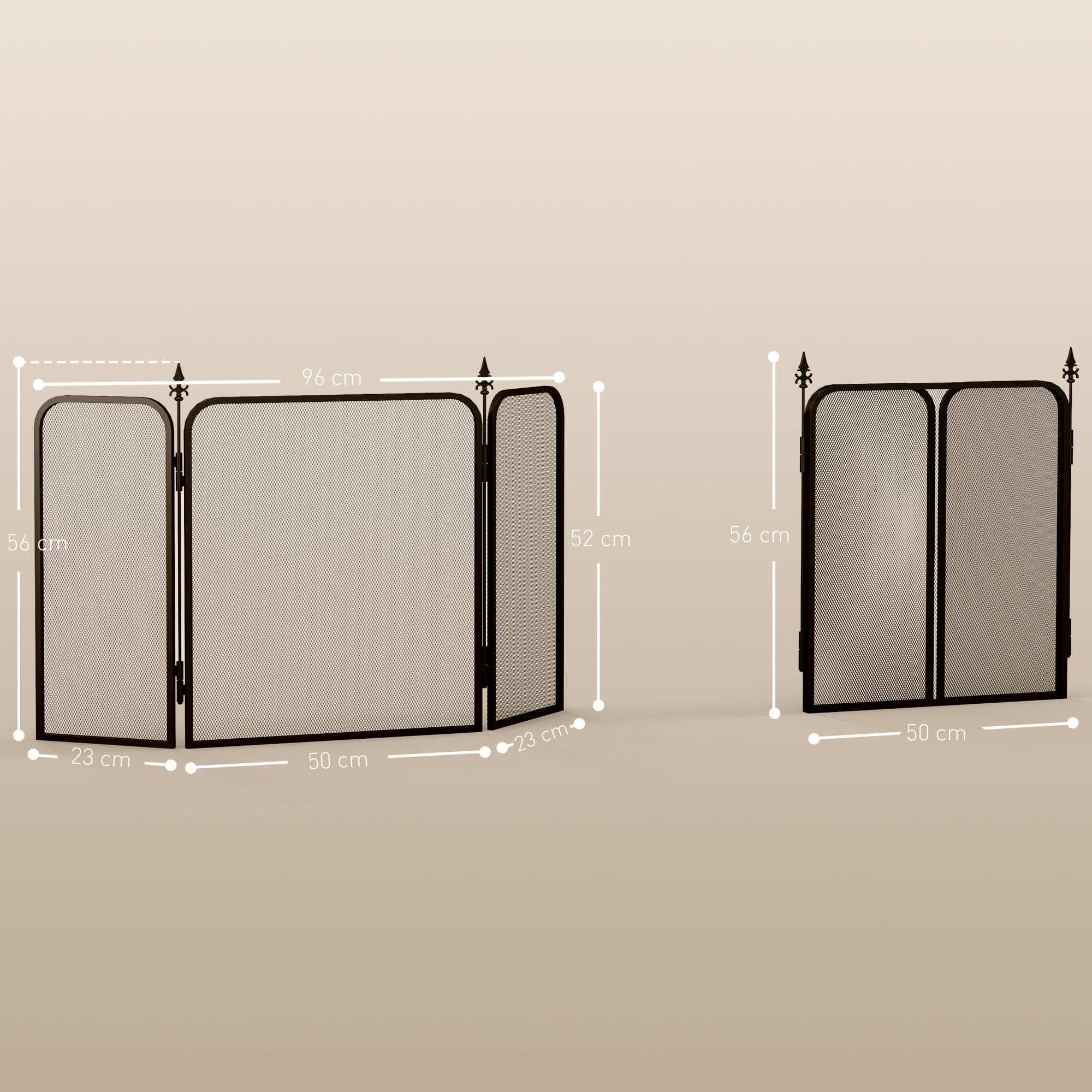 HOMCOM Pare feu cheminée Pliable 3 Panneaux, Pare-étincelles, Grille de Protection en Maille de métal 96x1,3x56 cm Noir