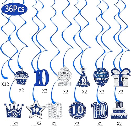 Miniatura 2 de 36 piezas de decoración de remolinos colgantes de cumpleaños número 10 para niños, suministros de remolinos colgantes para fiesta de cumpleaños de