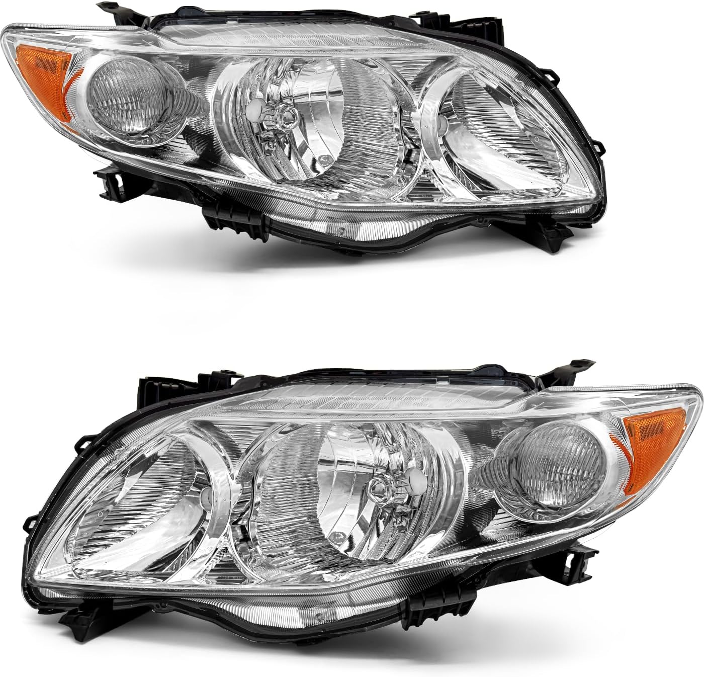 Headlight Assembly Compatible with 2009-2010 Toyota Corolla Base/CE/LE/XLE North America Built Clear Lens Chrome Housing Amber Reflector Driver & Passenger Side (Bulbs Not Included)