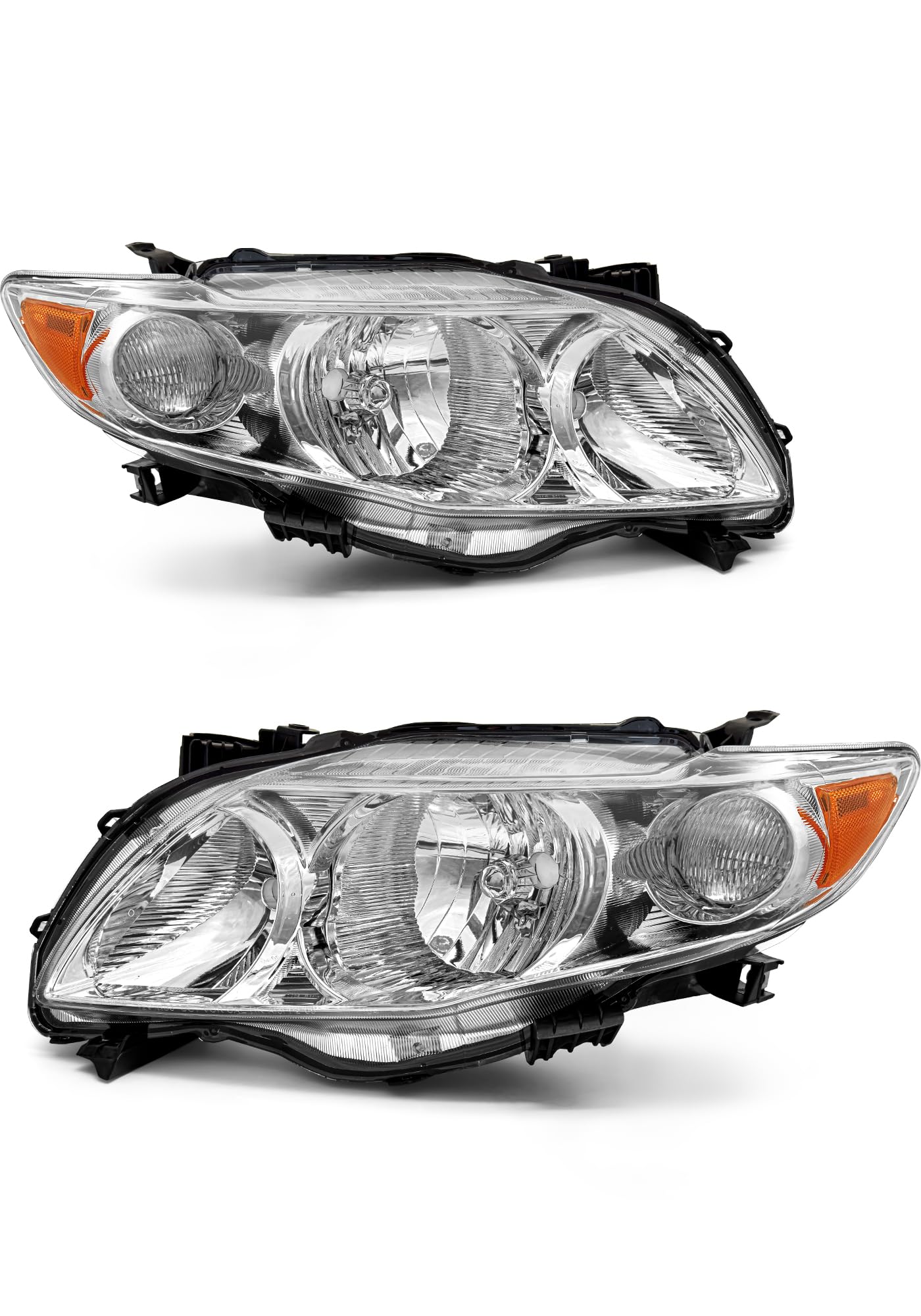 09-10 Toyota Corolla CE/LE/XLE North America Built Vehicle Headlight Assembly for 2009 2010 Corolla Base Models Chrome Housing Headlamp Amber Reflector Replacement Left and Right Pairs