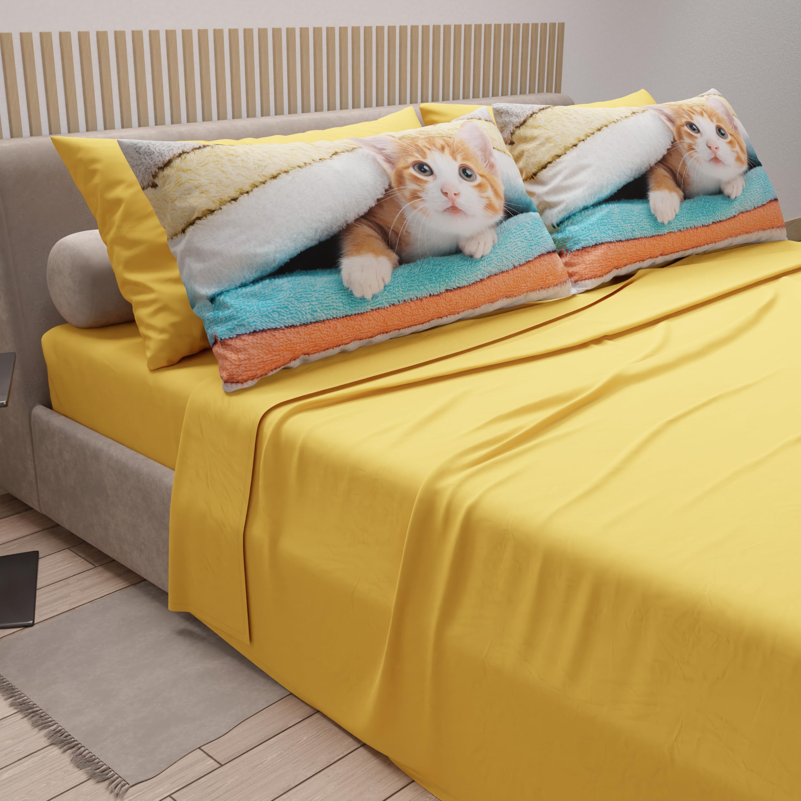 PETTI Artigiani Italiani, Bed Linen Animals with Cats in Cotton with Pillowcases in Digital Print, Pizza and Half Sheet - Image 2