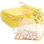 Gold Organza Bags - 50 Pcs, Sheer 4 x 6 Inch Jewelry & Party Favor Bags with Drawstring, Mesh Gift Pouches for Wedding, Valentine\'s Day Party