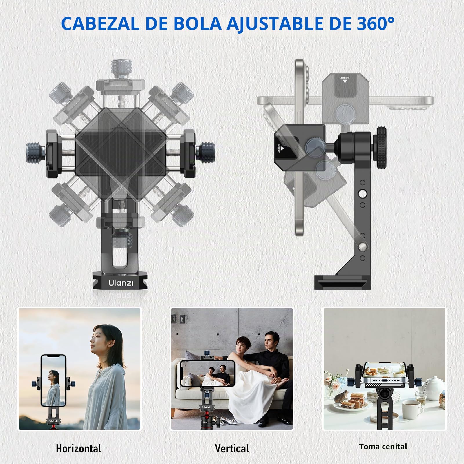 ULANZI MA53 Soporte para Teléfono Móvil Trípode Adaptador con Arca Swiss y Uka, rotación de 360°, Adaptador de Trípode con 1/4"|3/8" Hole para Smartphones Grabación de vídeo Livestreaming