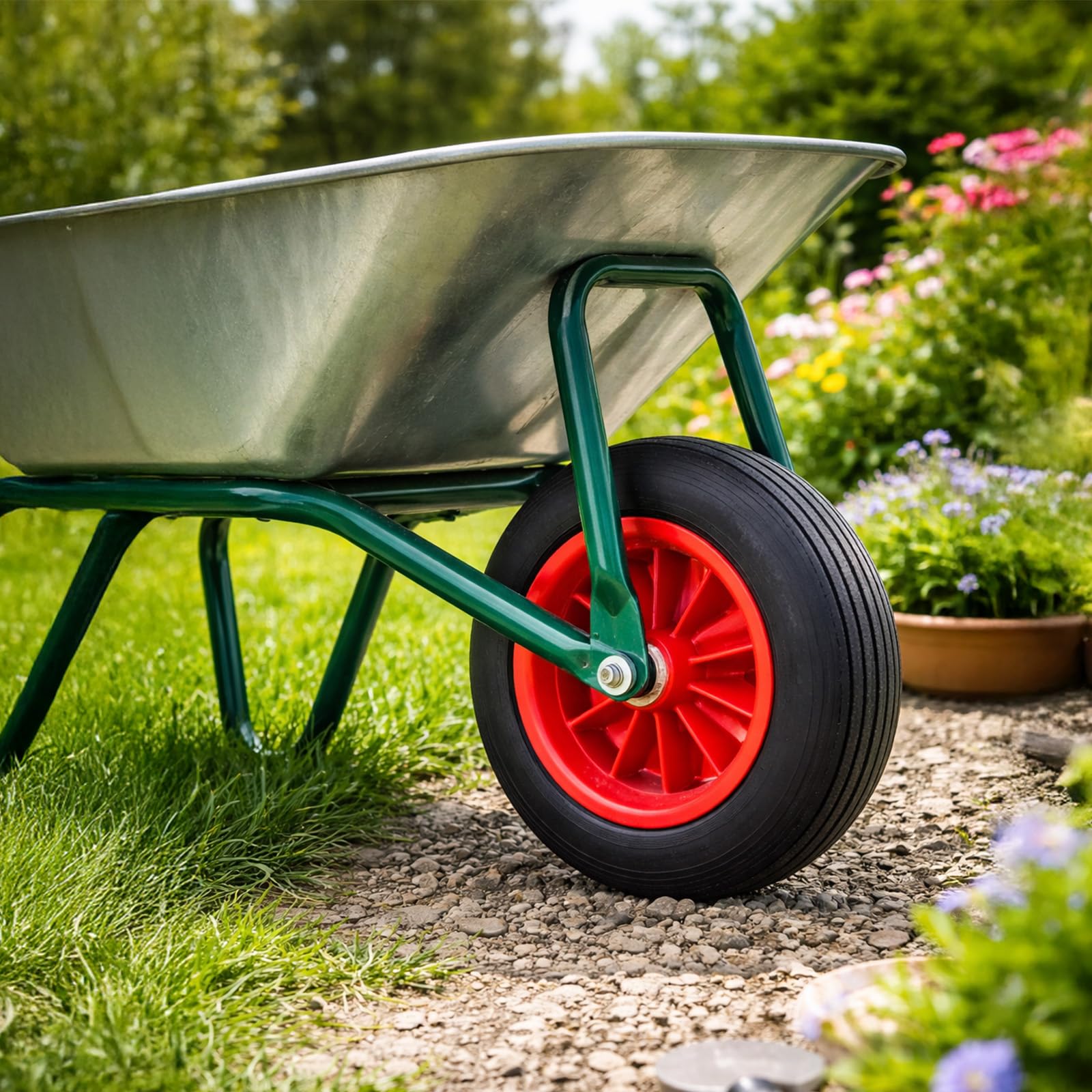 12"" Schubkarrenrad Vollgummi 3.50-4.00/8 + 120mm PU pannensicherer Ersatzrad für Sackkarre, Bollerwagen, Gartenwagen, Transportwagen, Reifen für Sackkarre