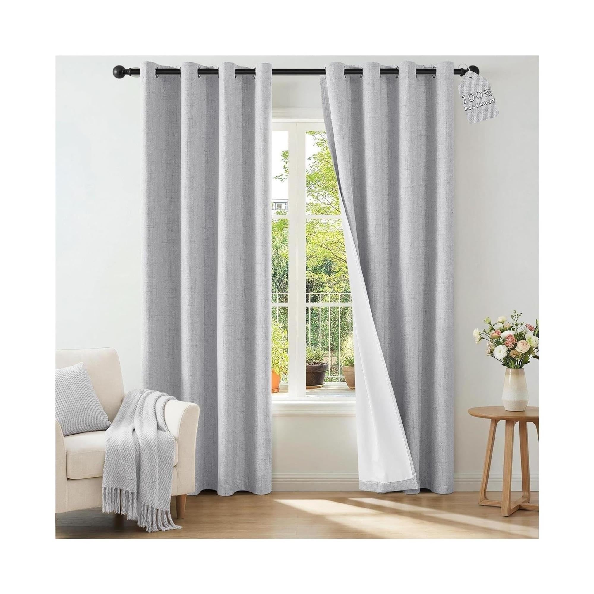 Leinenvorhänge for den Raum, Verdunkelungsvorhang, vollständiger, Sichtschutz mit Ösen Oben, thermisches Fensterpaneel(Light Grey,52" W x 102" L (Pack of 2))