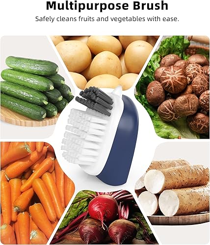 Miniatura 8 de Cepillo para limpiar papas y verduras, cepillo de cocina autónomo para limpieza de frutas y verduras, color azul marino, paquete de 2