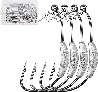 Weighted Swimbait Hooks, 15Pcs Weedless Jig Weighted Fishing Hooks with Twistlock Centering Pin Soft Plastic Worm Fishing Hooks for Bass Fishing