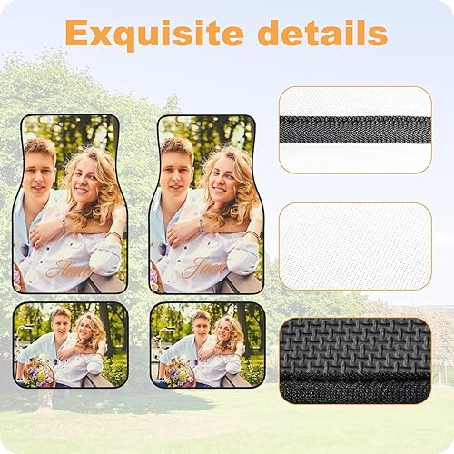 Miniatura 4 de Alfombrillas personalizadas para el interior del automóvil, añade tu foto y logotipo, diseño de texto, parte delantera y trasera, juego completo de