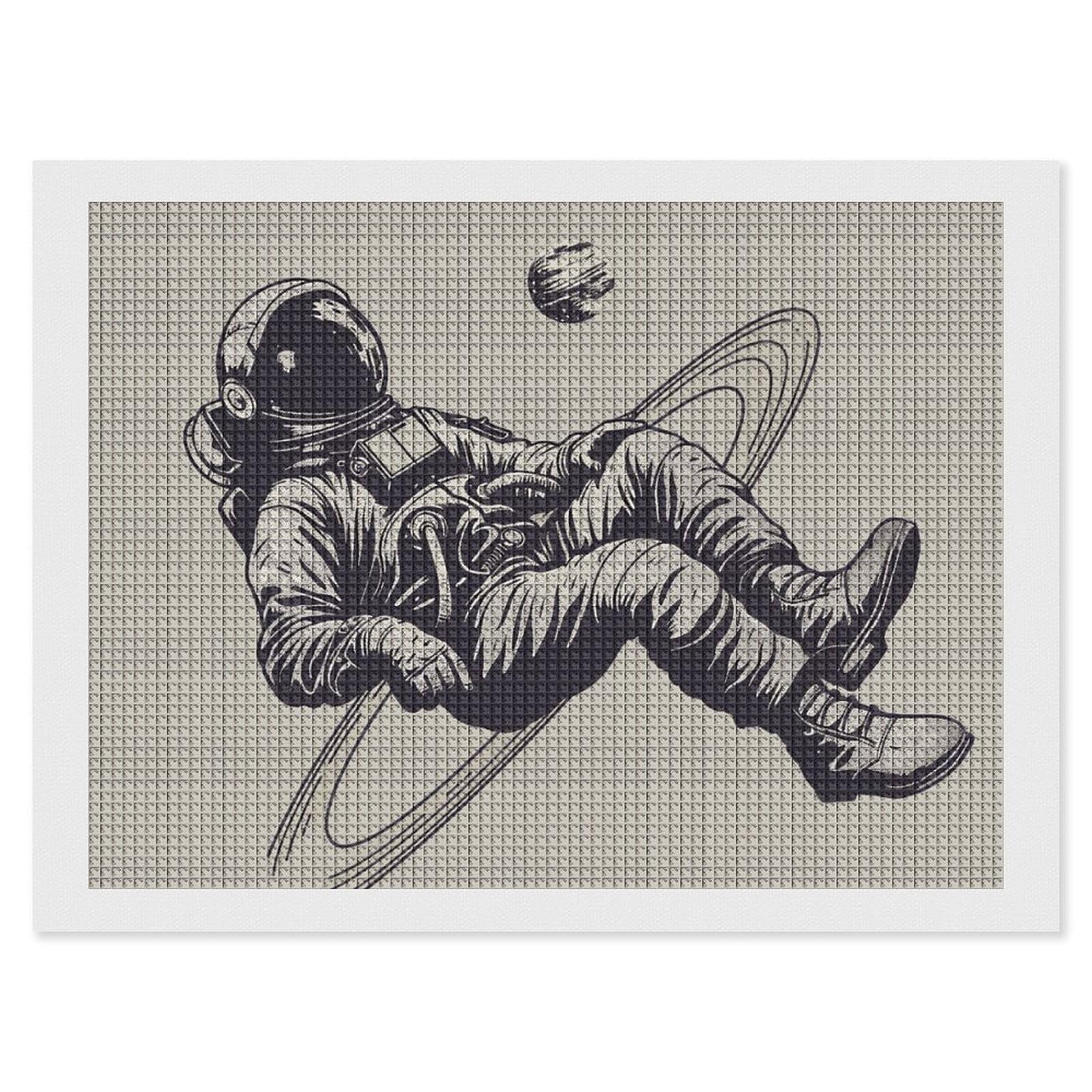 Astronauts and Saturn Diamond Art Kits for Adults, DIY 5D Diamonds Painting Kits for Beginner, Round Full Drill Diamond Dots Painting, 12"x16" Diamonds Pictures Gem Art and Crafts Wall Decor