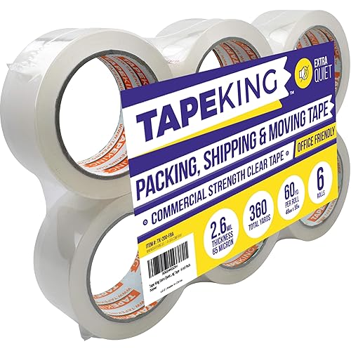 Miniatura 4 de Tape King Cinta de embalaje transparente silenciosa 60 yardas por rollo (6 rollos) Cinta de embalaje resistente de 2.6 mil adhesivo fuerte para