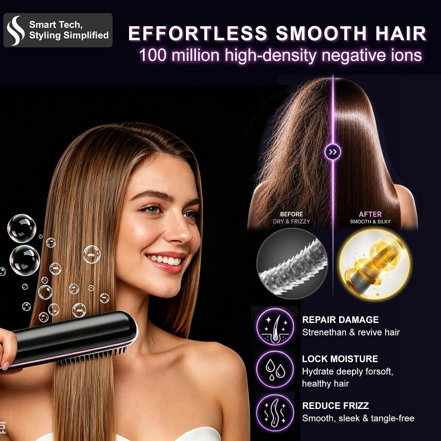 Quick Styling Wireless Straightening Brush – 2026 Cordless Hair Comb for On-the-Go Touch-Up, 30s Fast Heat, Ionic & Ceramic Care, 4 Heat Levels with Display, Type-C Long Battery