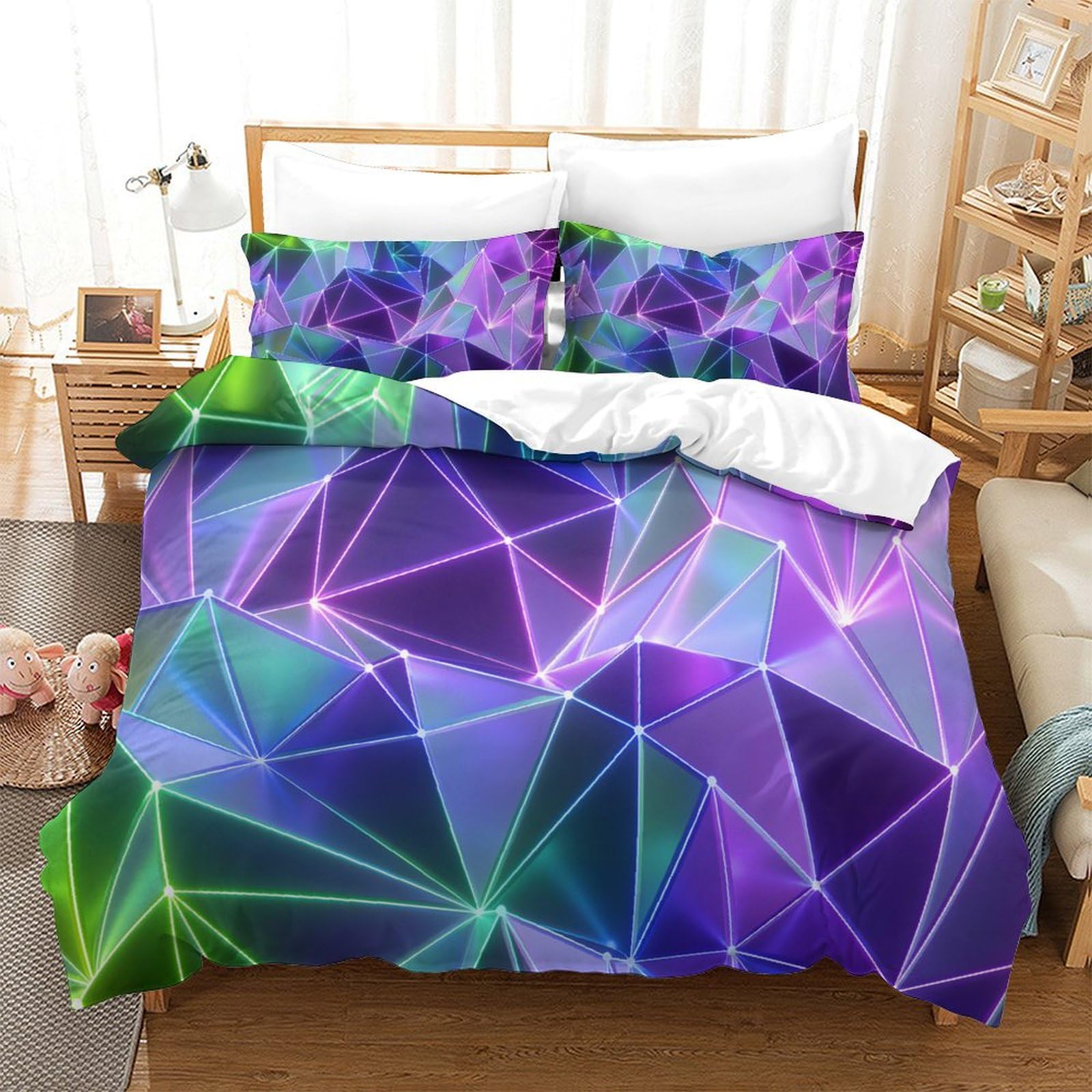 LIAOHENKAN Neon Modern Texture 3Pcs Full Size Comforter Set for Teens Boys Girls Ultra Soft Bedding Set with Zipper Closure Breathable Duvet Cover Set Room Decor Single（140x200cm）