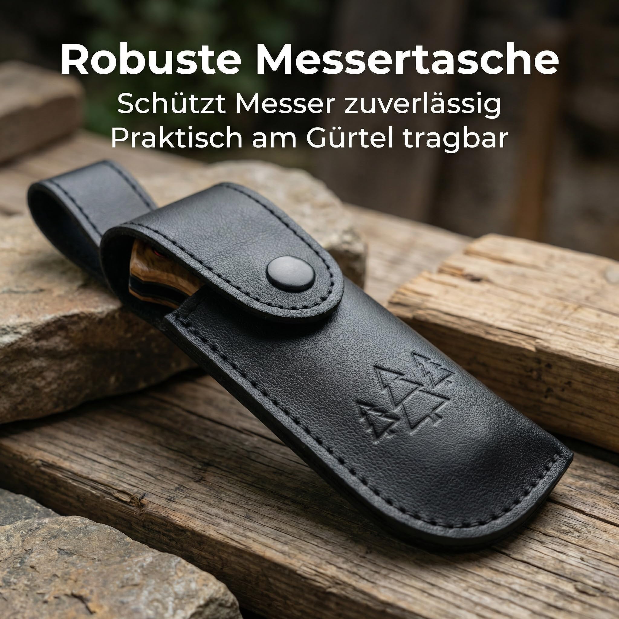 Outdoormesser, Einhandmesser – Klappmesser mit 7Cr17MOV Edelstahlklinge – Ergonomischer Griff mit leuchtendem Rücken – inkl. Ledergürteltasche & Zubehör