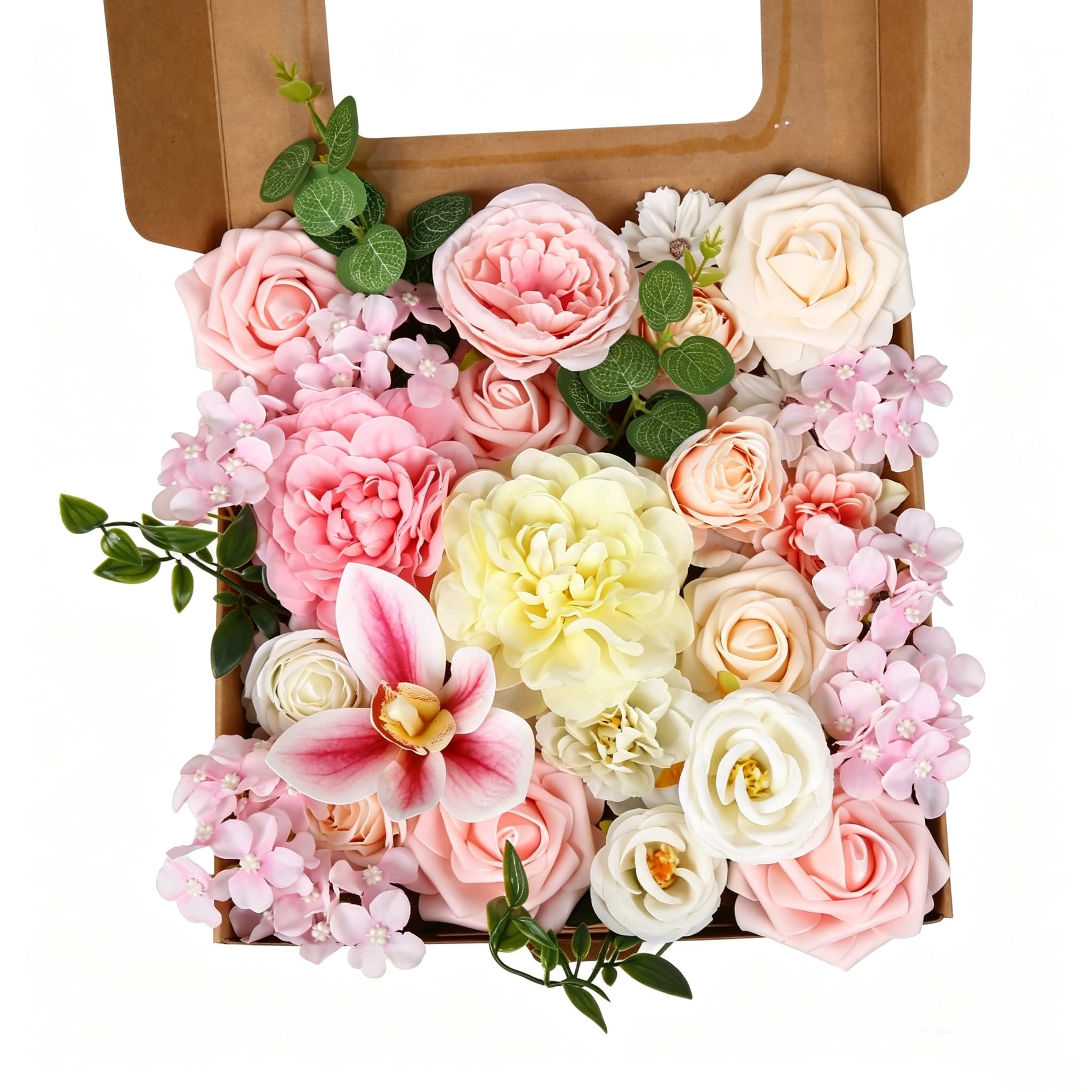 LITOYNAN Artificial Pink Flower Box Arrangement