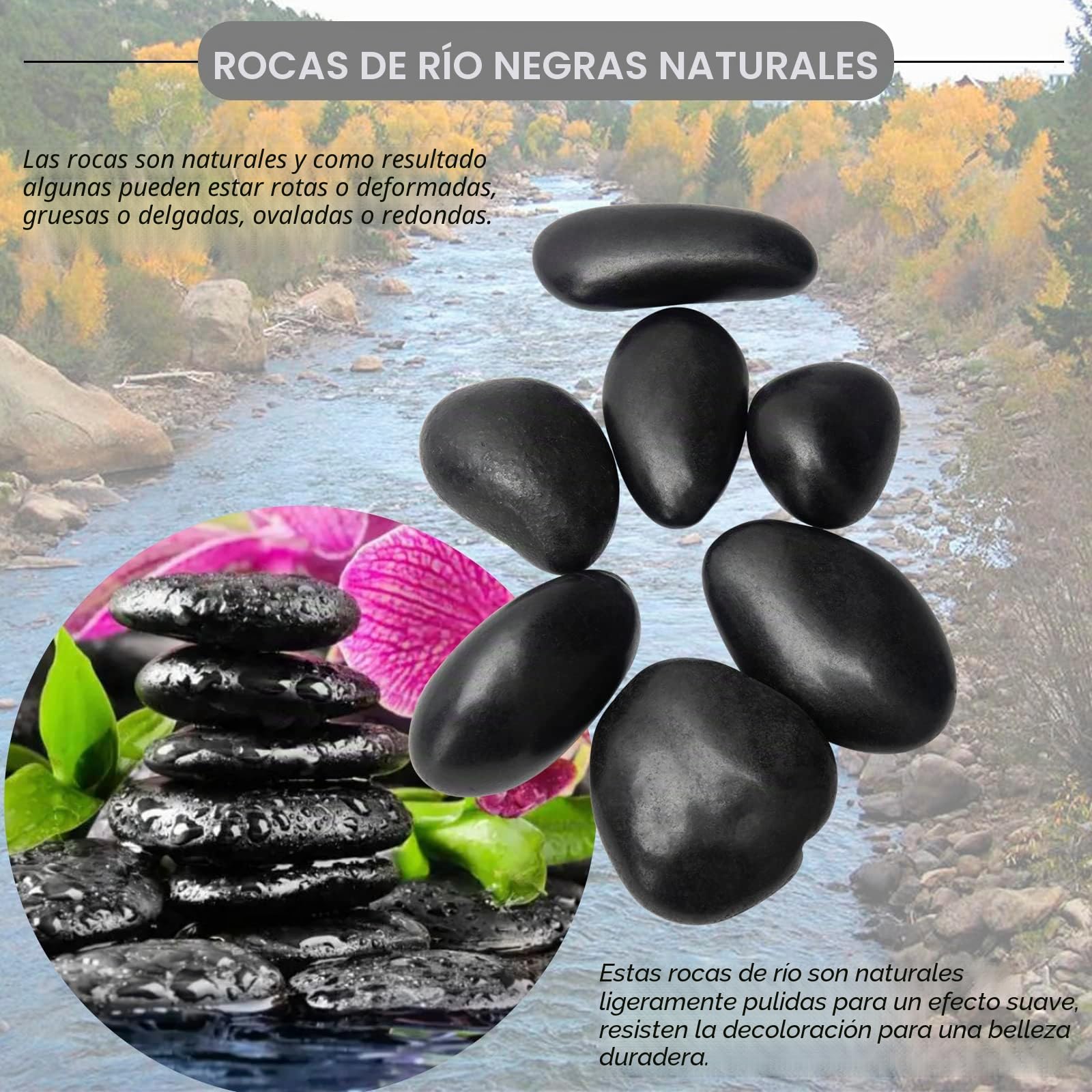 Black River Rocks para Paisajismo al Aire Libre, Negras Pulidas para Plantas, Jardín Decorativas de 15 Libras, Roca de Río Negro, 1 a 2 Pulgadas