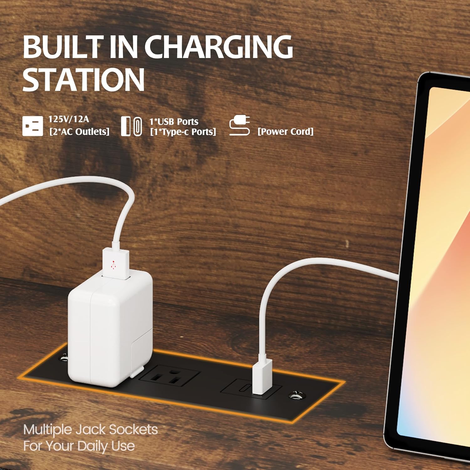 HISOFT Queen Bed Frame with Headboard, Wood Bed Frame with High Storage Bookcase, 4 Storage Drawers & LED & Charging Station,No Box Spring Needed/Noise Free/All-Metal Support, Vintage Brown